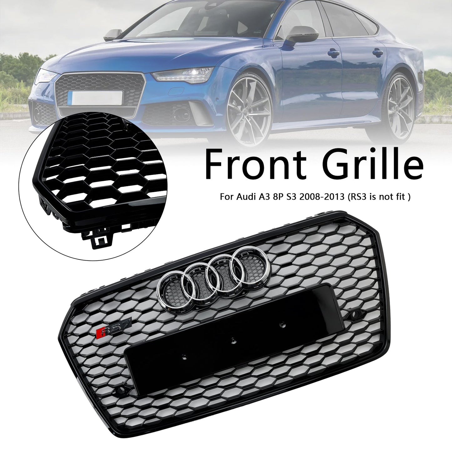 2016-2018 Audi A7 C7 S7 RS7 Style Honeycomb Front Bumper Grille Grill Black