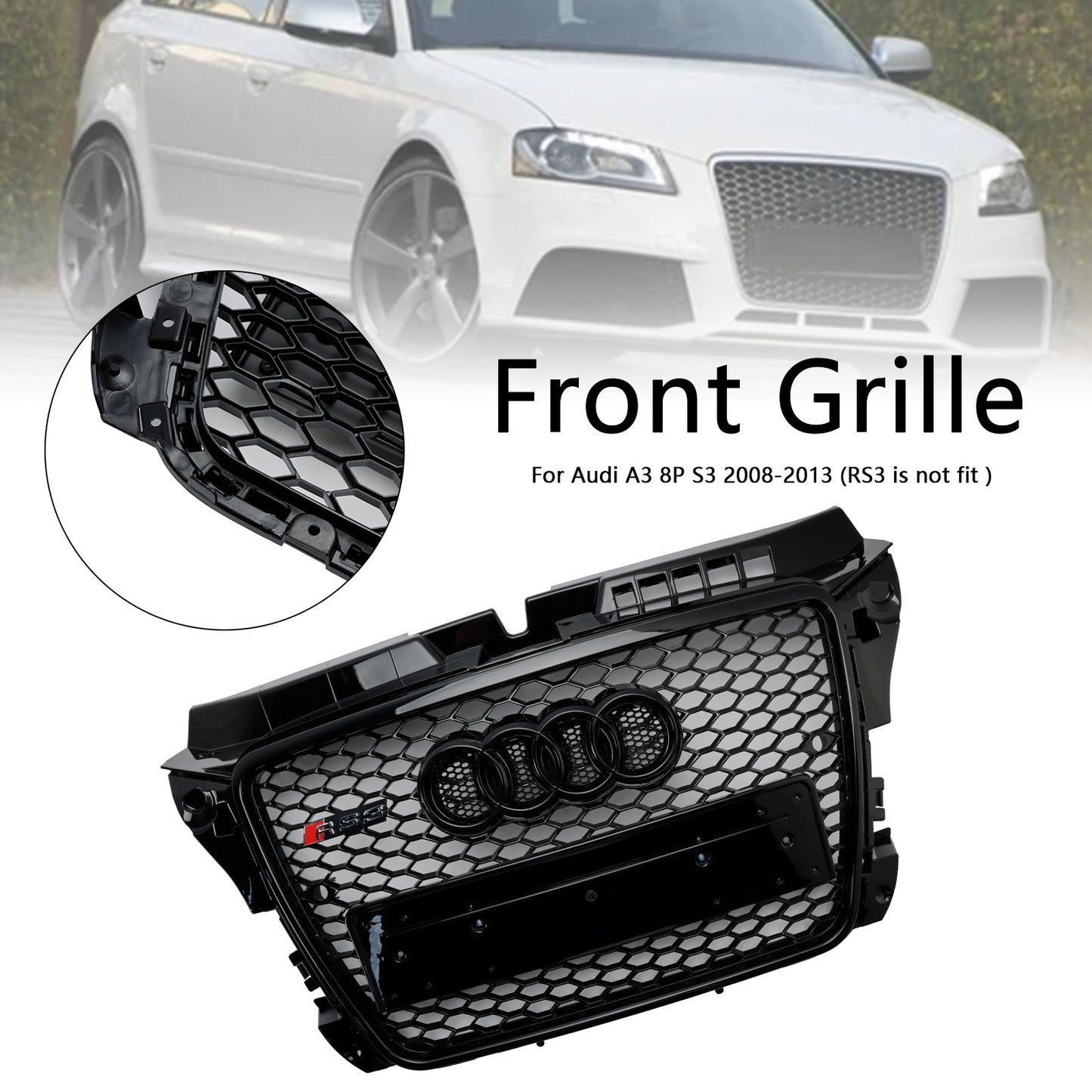 2008-2013 Audi A3 8P RS3 Style Honeycomb Front Bumper Grille Grill