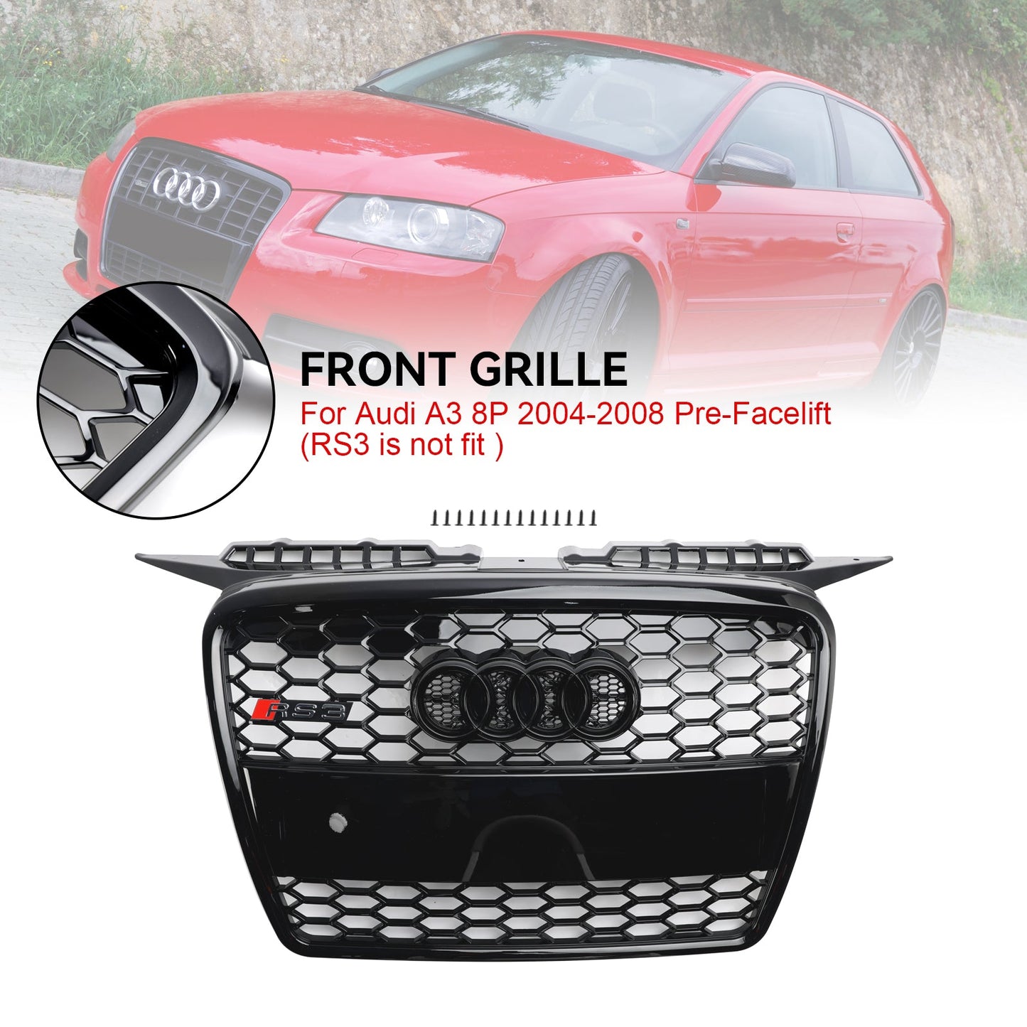 2004-2008 Audi A3 8P RS3 Style Front Bumper Grill Grille 8P4853651A