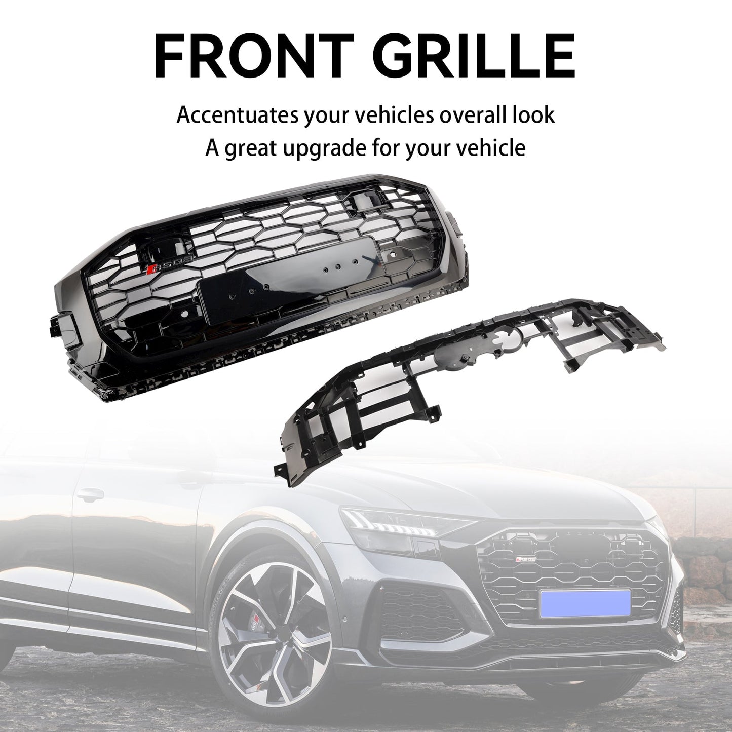 2019-2023 Audi Q8/SQ8 RSQ8 Style Gloss Black Front Honeycomb Mesh Grille