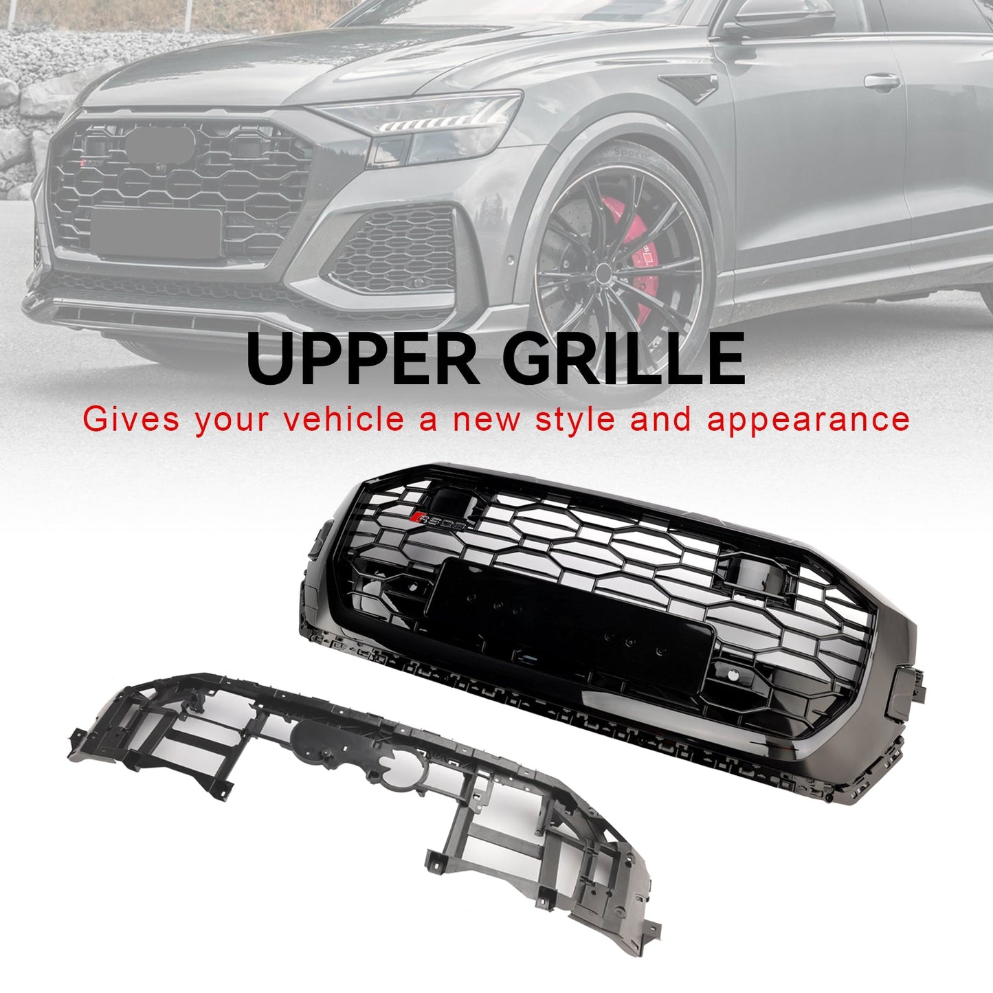 2019-2023 Audi Q8/SQ8 RSQ8 Style Gloss Black Front Honeycomb Mesh Grille