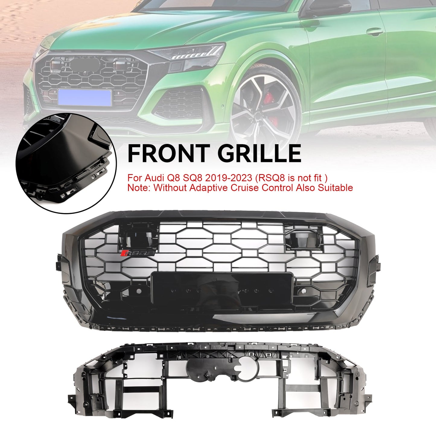 2019-2023 Audi Q8/SQ8 RSQ8 Style Gloss Black Front Honeycomb Mesh Grille