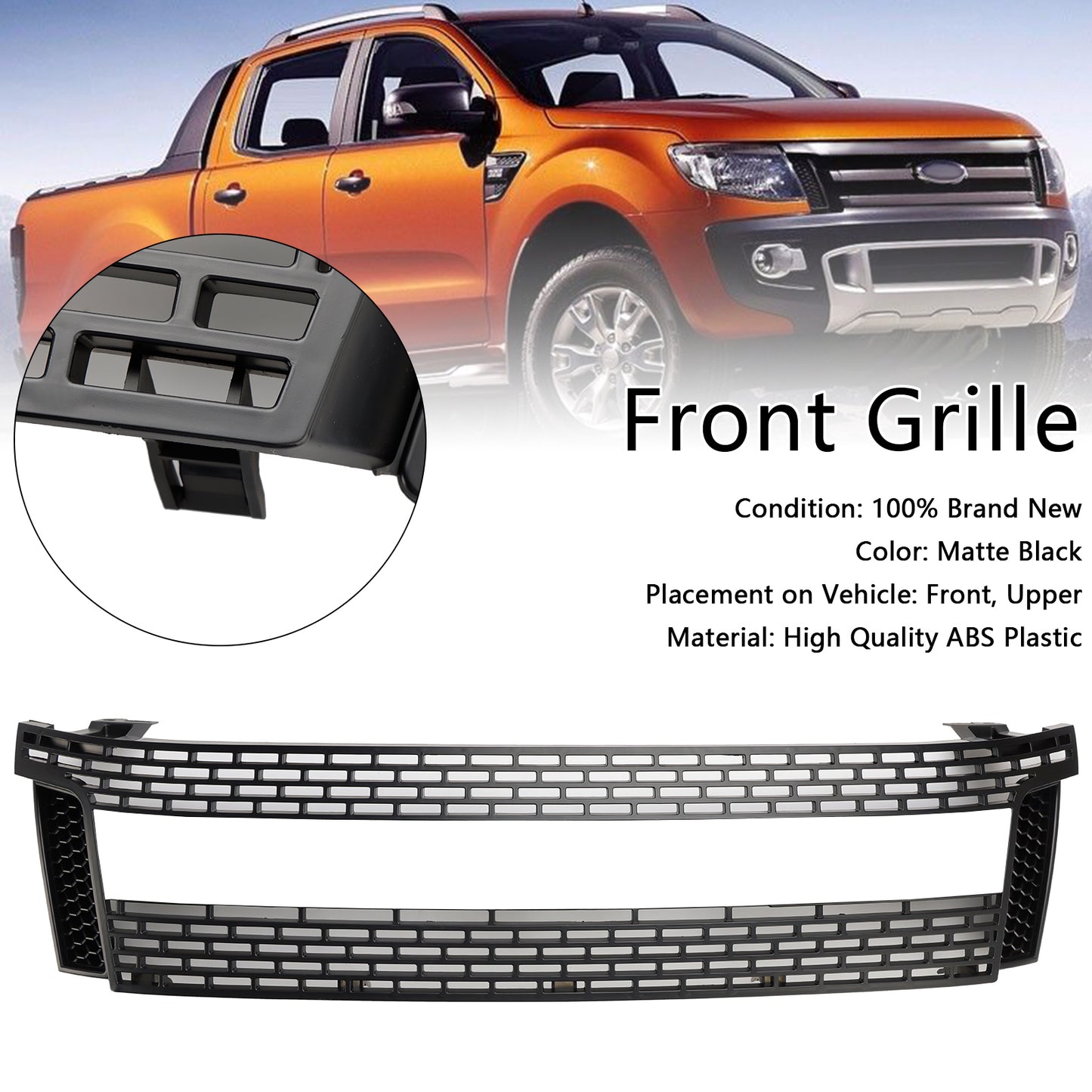 2012-2014 Ford Ranger T6 PX1 Matt Black Front Bumper Grill Grille
