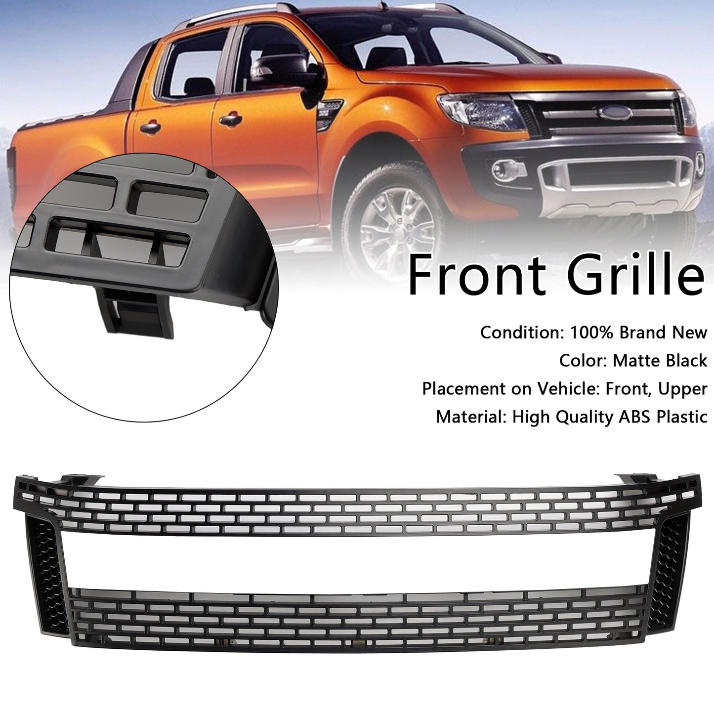 2012-2014 Ford Ranger T6 PX1 Matt Black Front Bumper Grill Grille