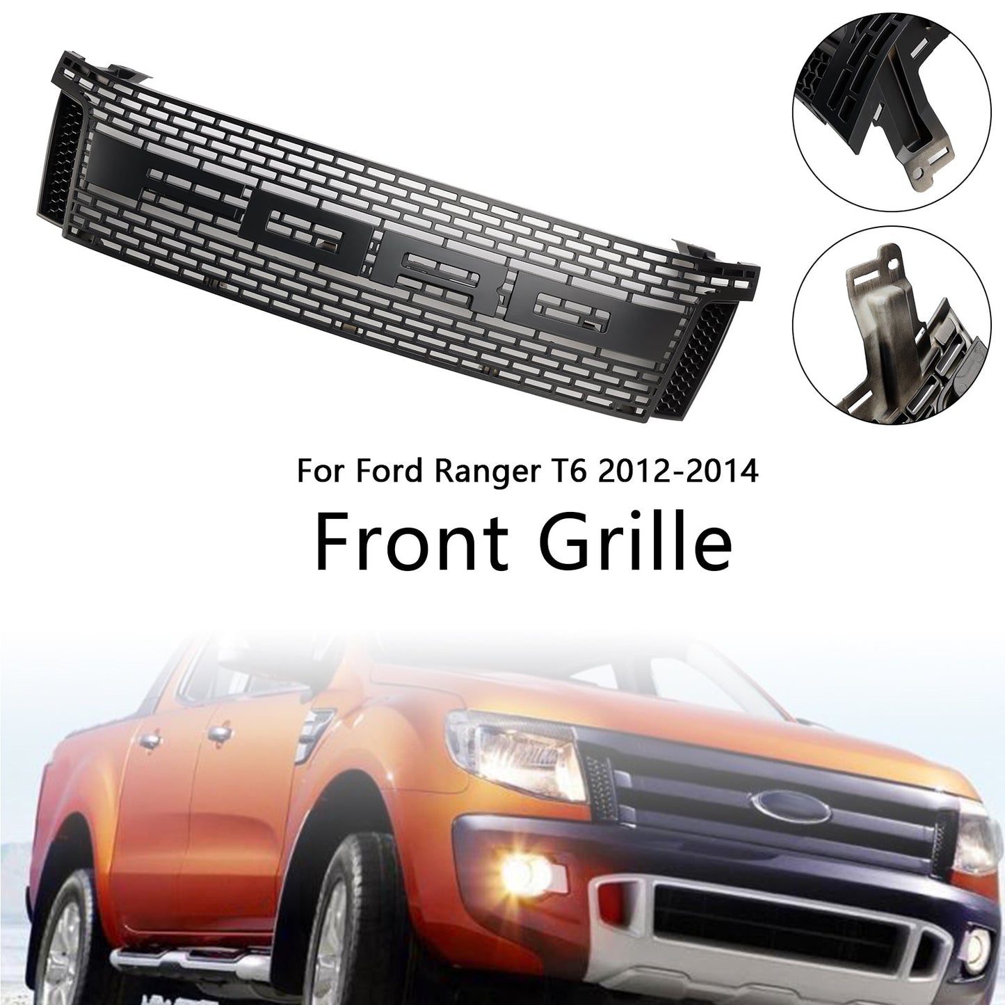 2012-2014 Ford Ranger T6 PX1 Matt Black Front Bumper Grill Grille