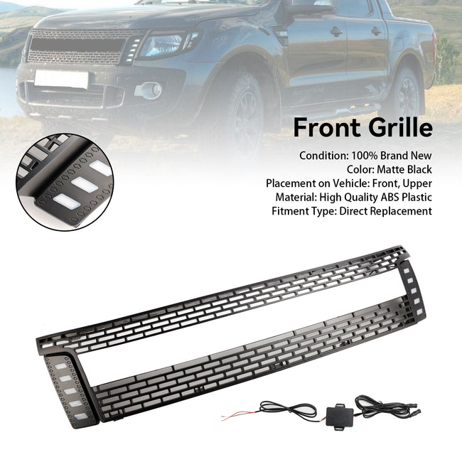 2012-2014 Ford Ranger T6 w/ LED Light Matt Black Front Bumper Grill Grille