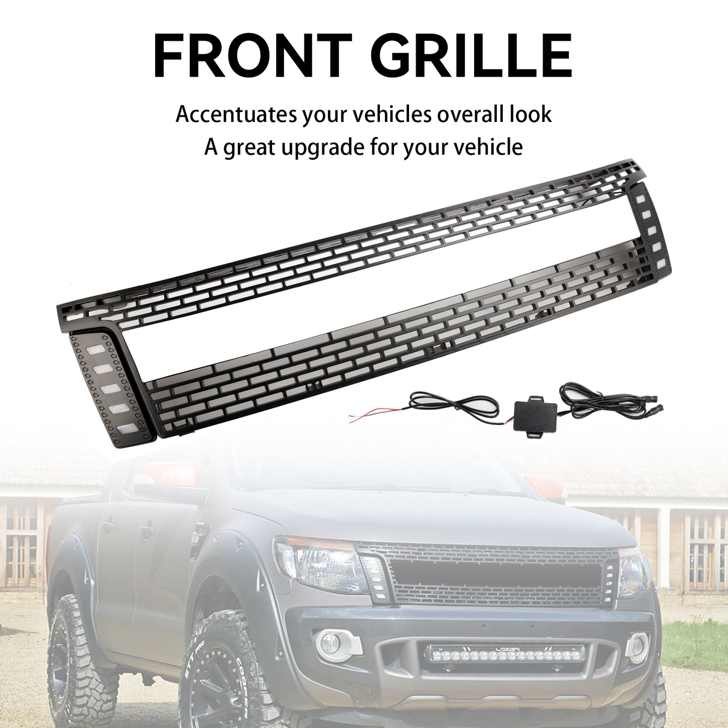 2012-2014 Ford Ranger T6 w/ LED Light Matt Black Front Bumper Grill Grille