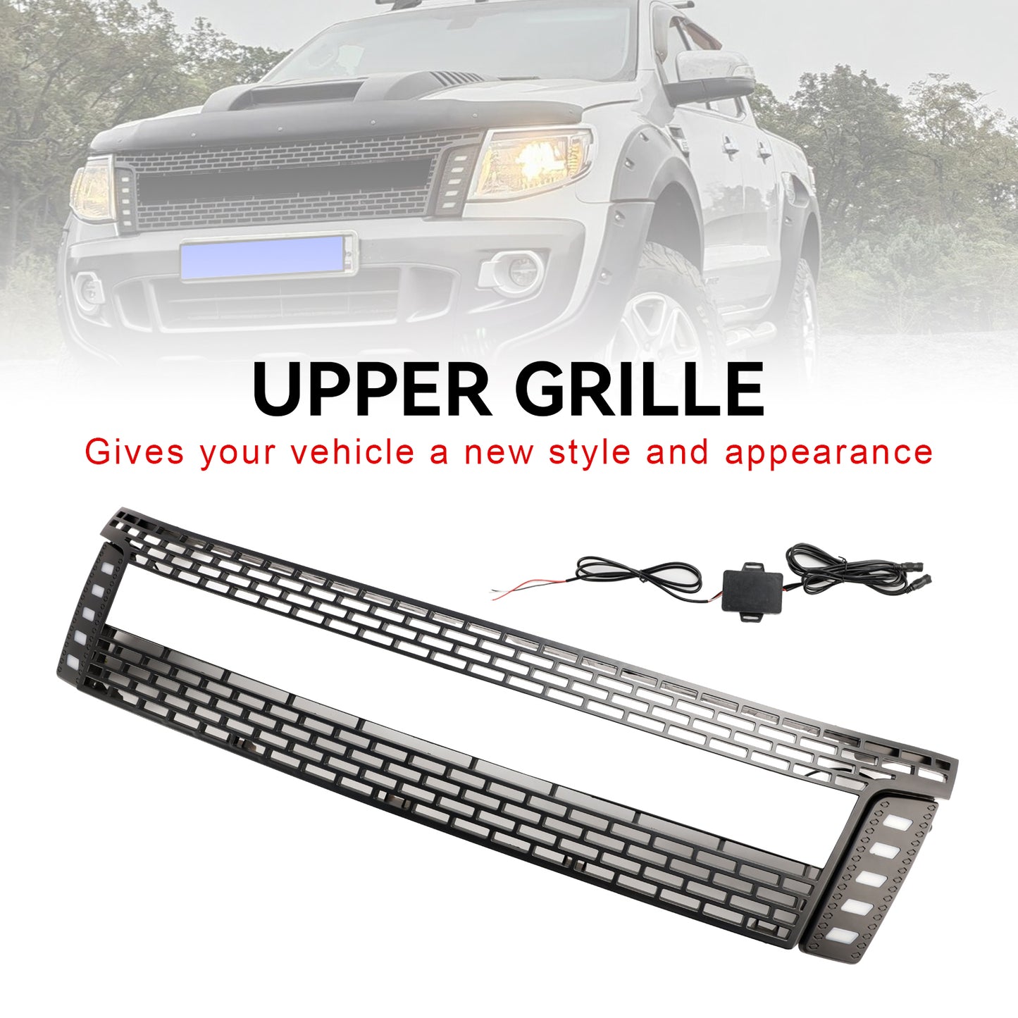 2012-2014 Ford Ranger T6 w/ LED Light Matt Black Front Bumper Grill Grille