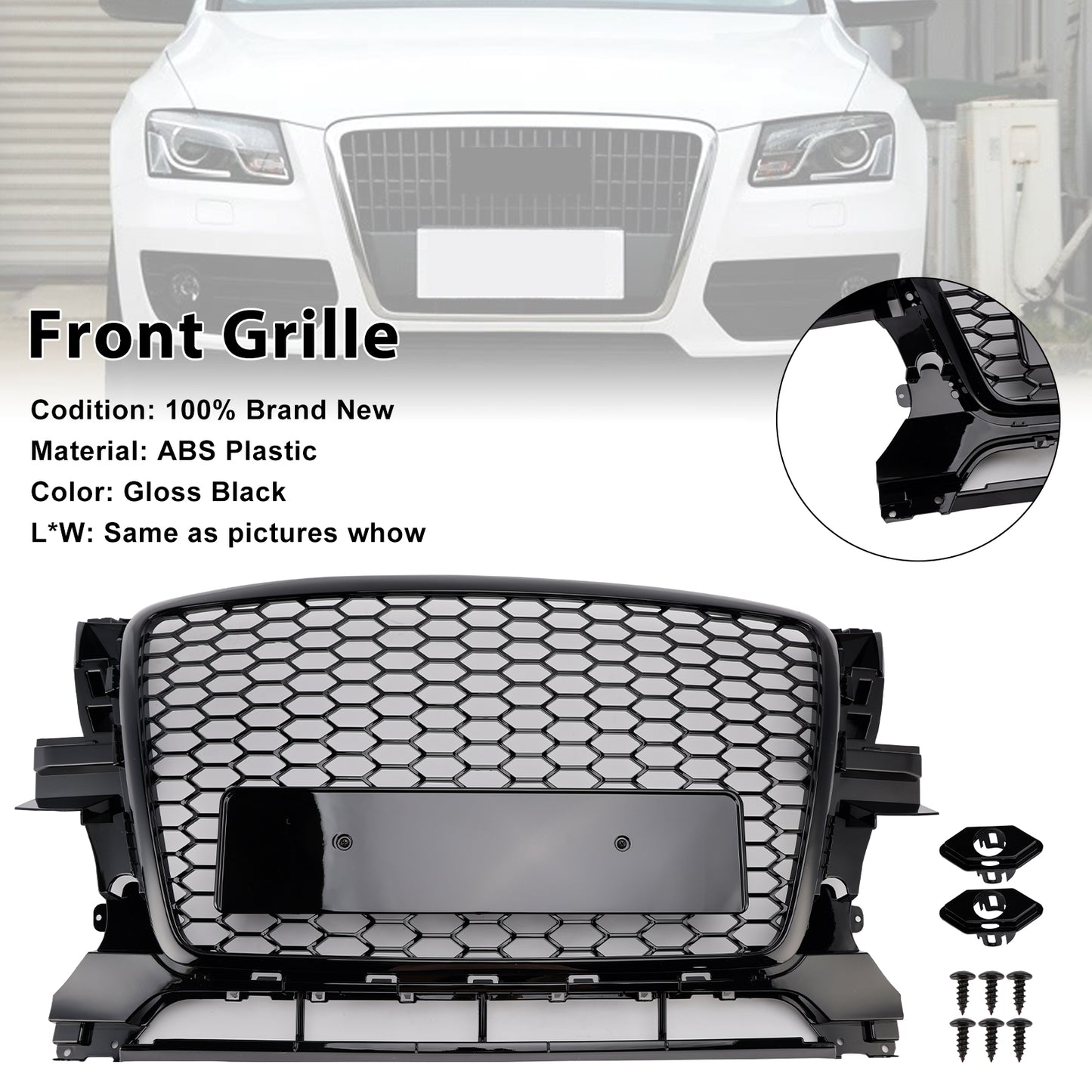 Gloss Black Front Bumper Grill Grille 8R0853651B Fit Audi Q5 2009-2012