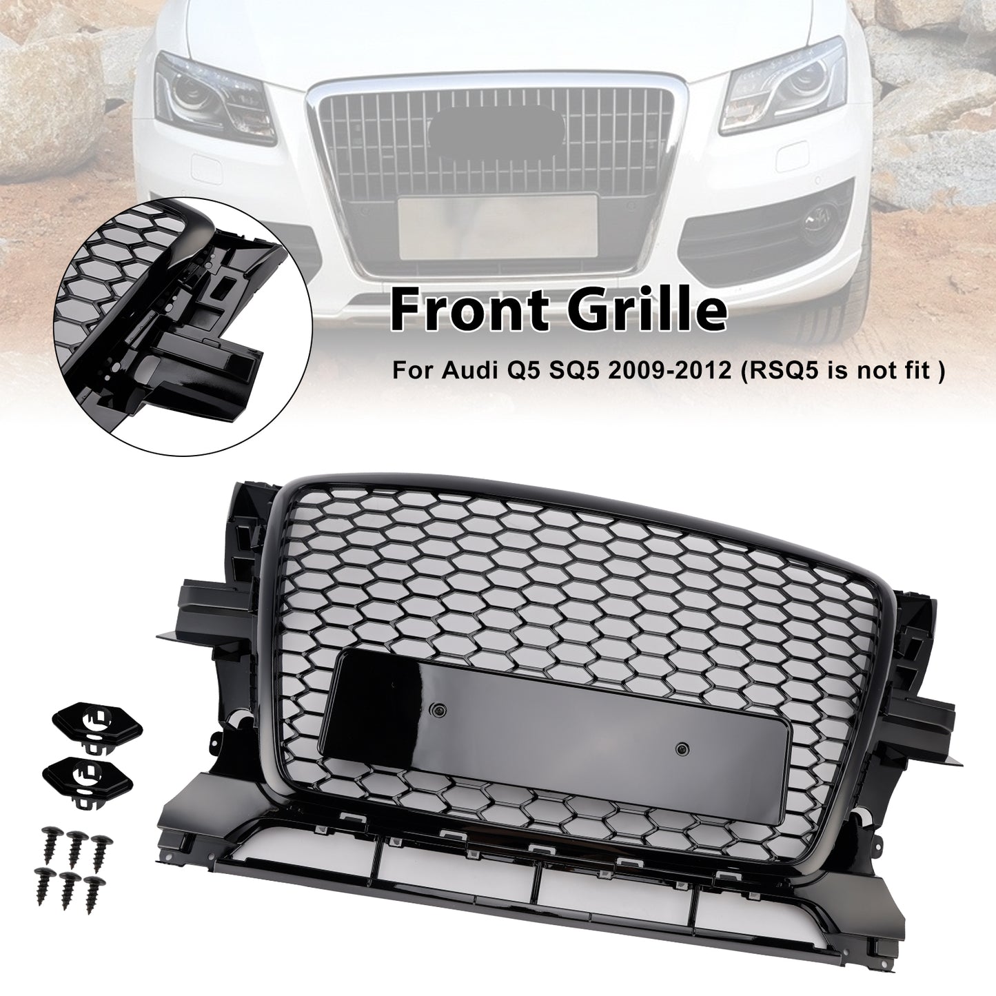 Gloss Black Front Bumper Grill Grille 8R0853651B Fit Audi Q5 2009-2012