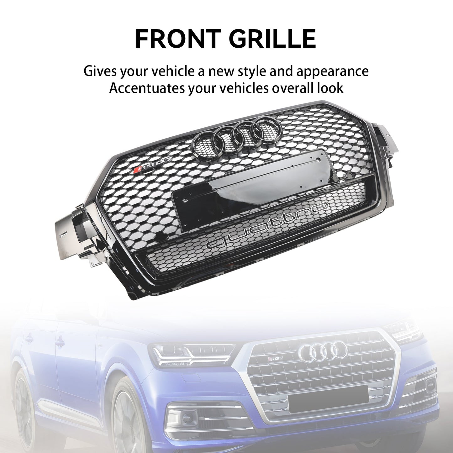 2016-2019 Audi Q7 SQ7 Gloss Black Front Bumper Radiator Vent Mesh Grille Grill