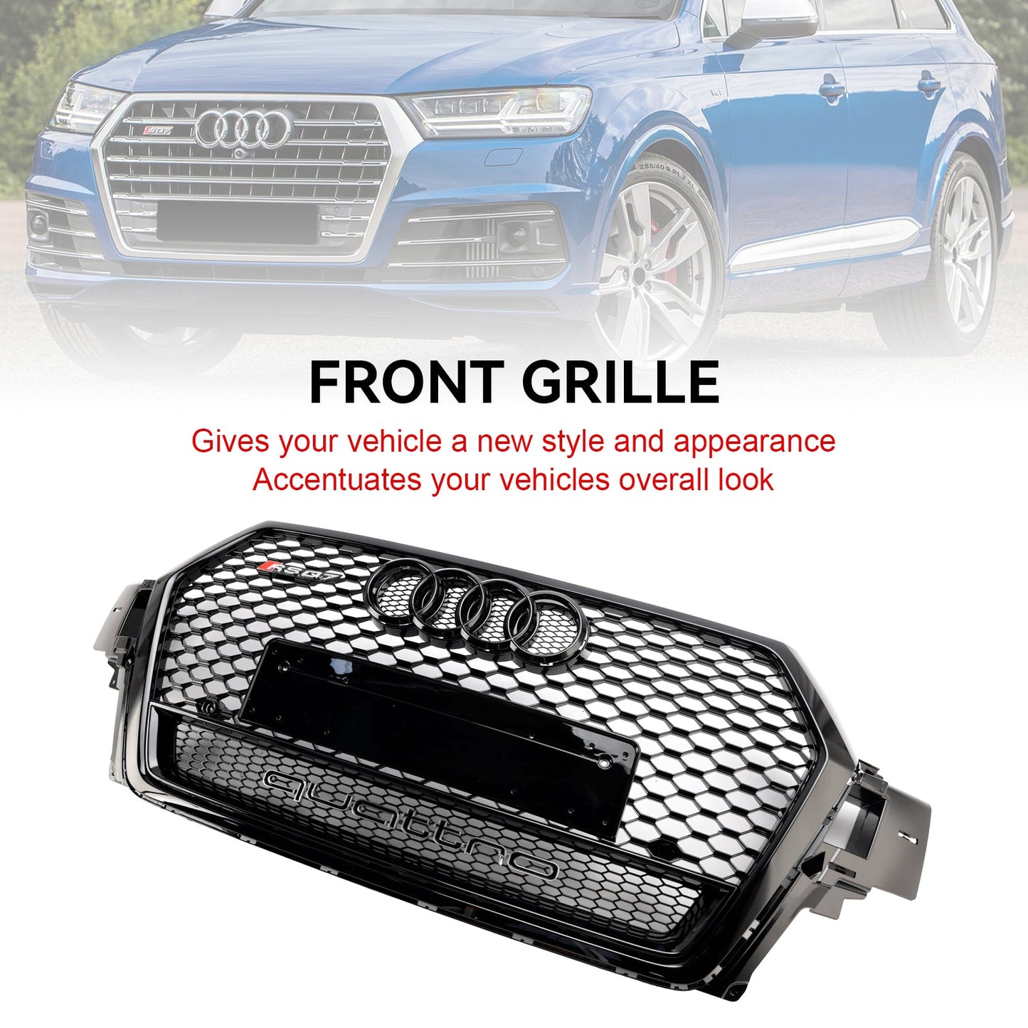 2016-2019 Audi Q7 SQ7 Gloss Black Front Bumper Radiator Vent Mesh Grille Grill