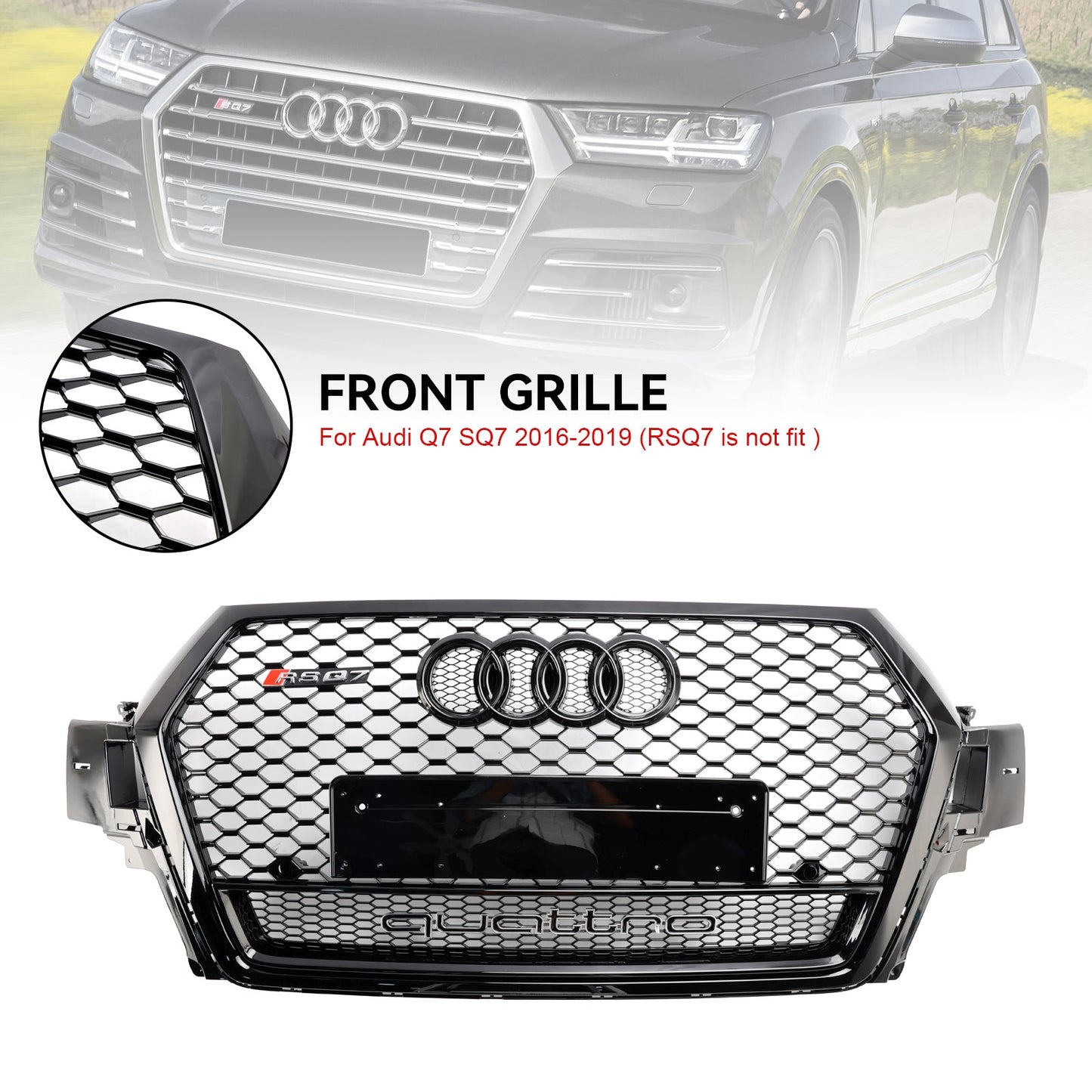 2016-2019 Audi Q7 SQ7 Gloss Black Front Bumper Radiator Vent Mesh Grille Grill