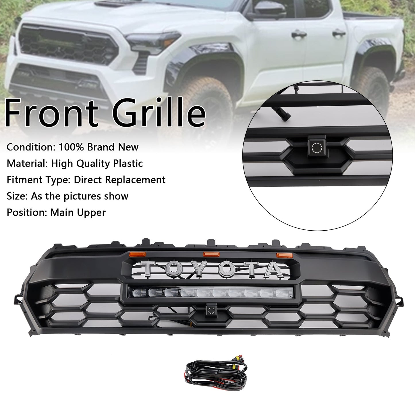 2024+ Toyota Tacoma Black Front Bumper Grill Grille With Led & Light Bar