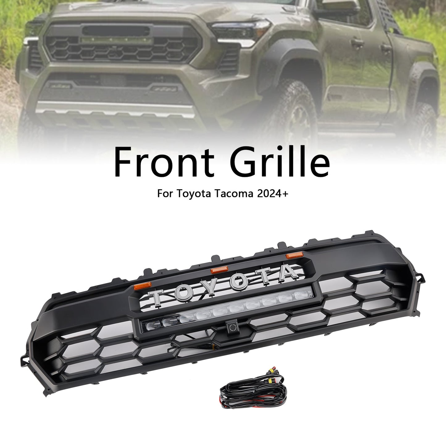 2024+ Toyota Tacoma Black Front Bumper Grill Grille With Led & Light Bar