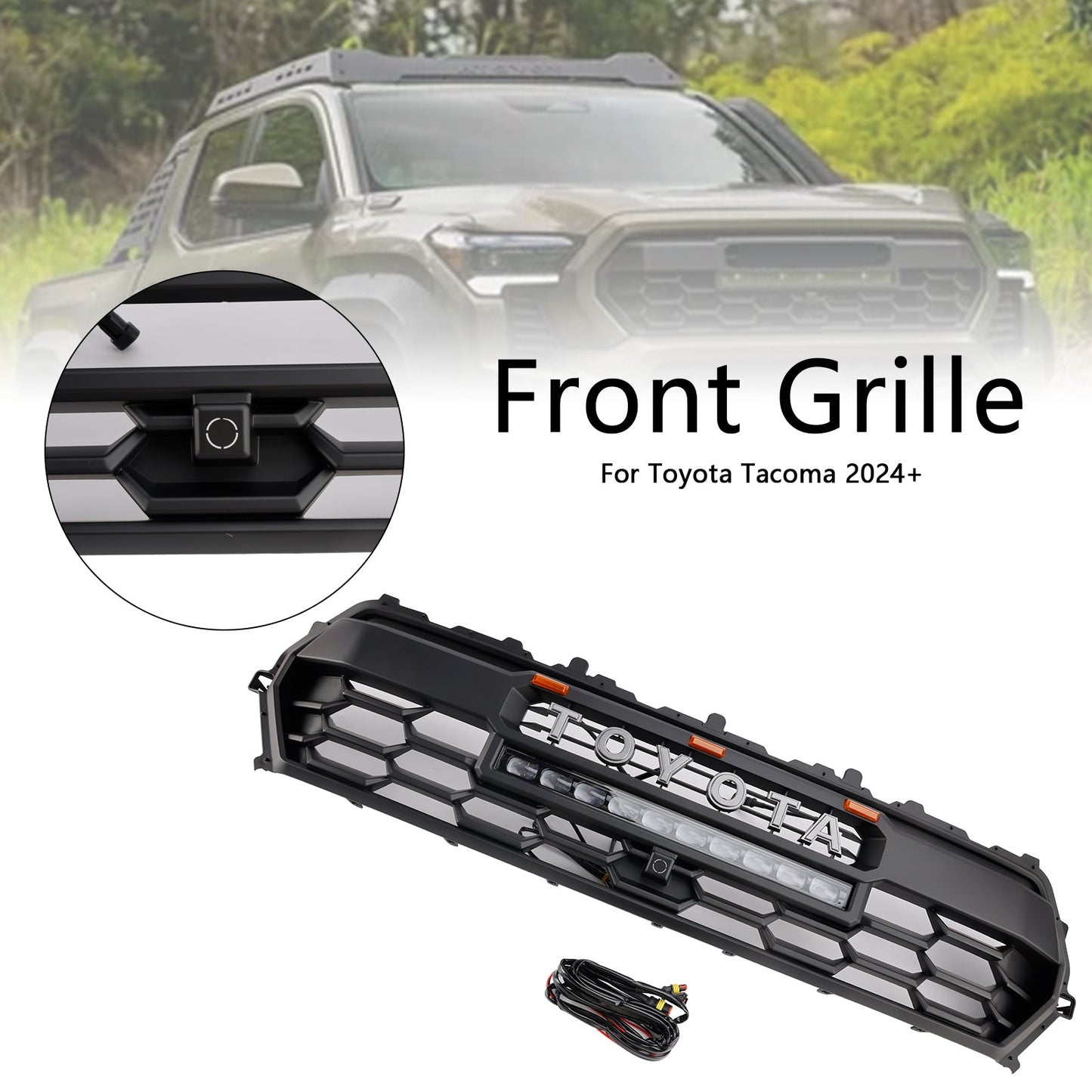 2024+ Toyota Tacoma Black Front Bumper Grill Grille With Led & Light Bar