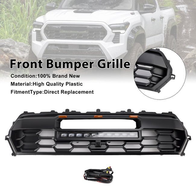 2024+ Toyota Tacoma Black Front Bumper Grill Grille With Led & Light Bar