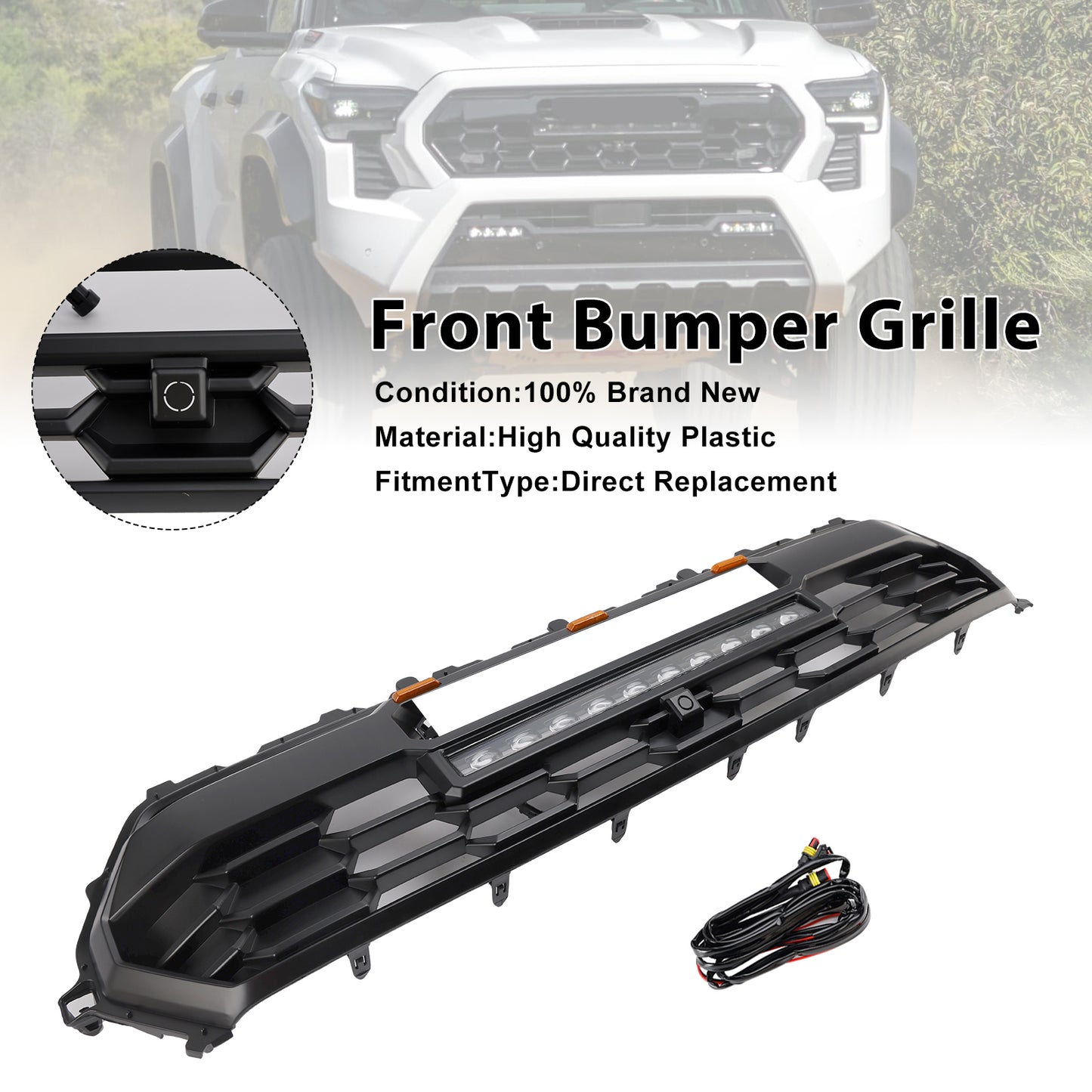 2024+ Toyota Tacoma Black Front Bumper Grille Grill With Led & Light Bar