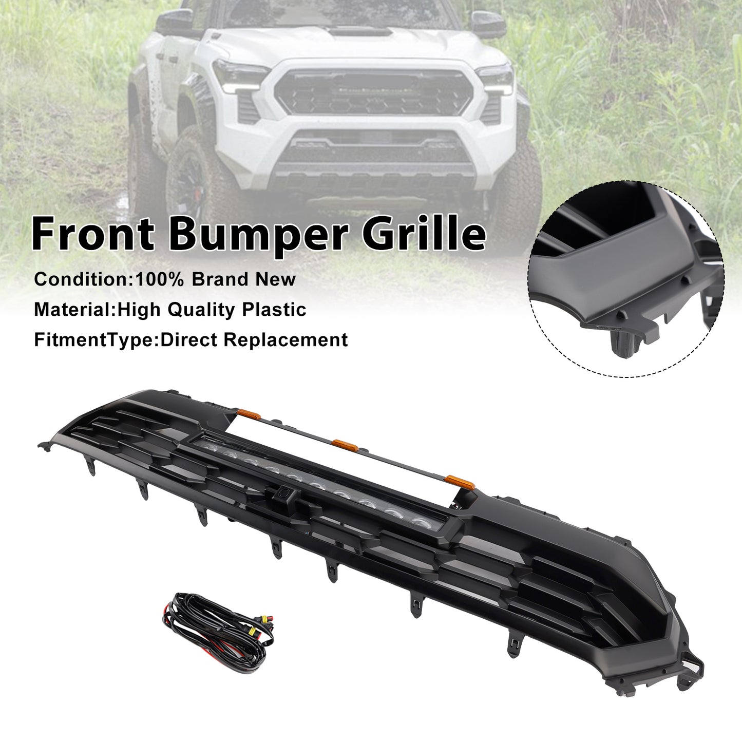 2024+ Toyota Tacoma Black Front Bumper Grill Grille With Led & Light Bar