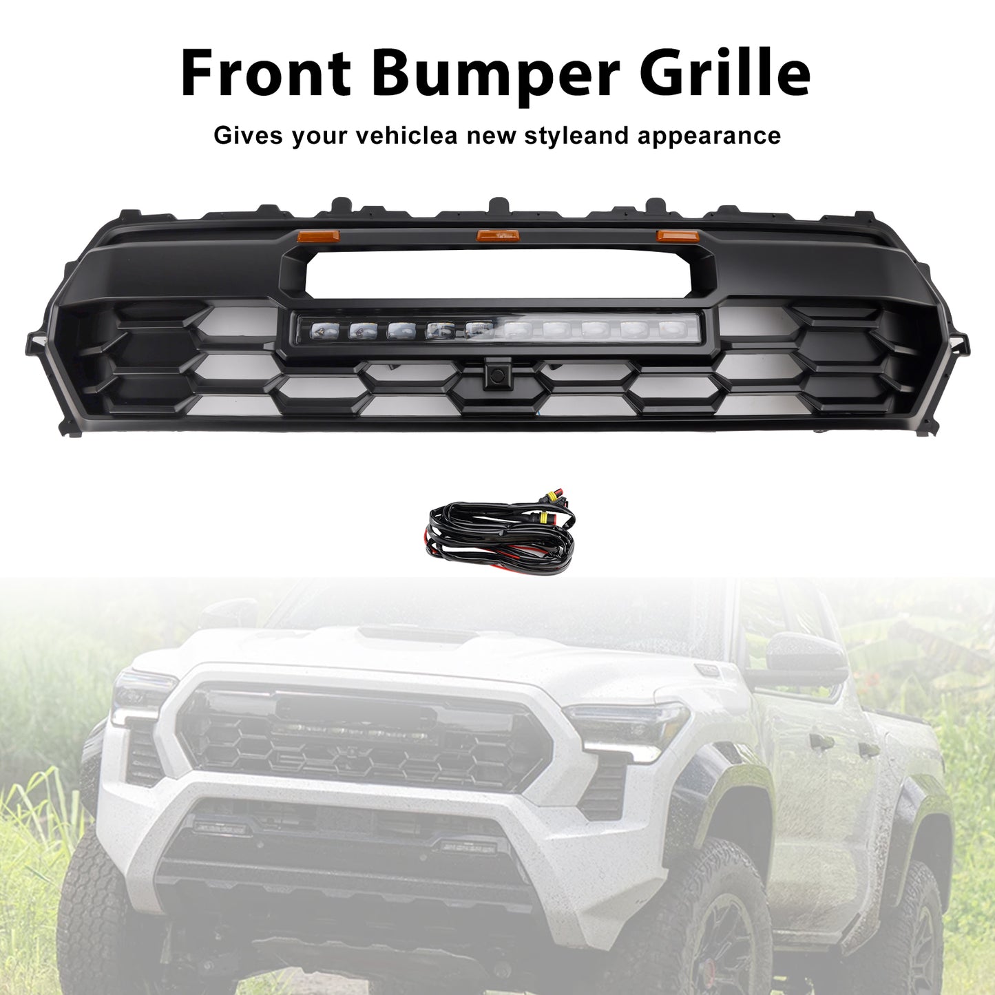 2024+ Toyota Tacoma Black Front Bumper Grille Grill With Led & Light Bar