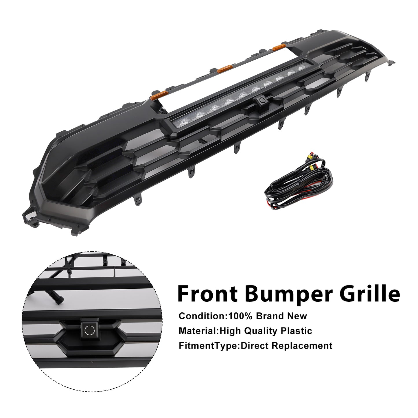 2024+ Toyota Tacoma Black Front Bumper Grille Grill With Led & Light Bar