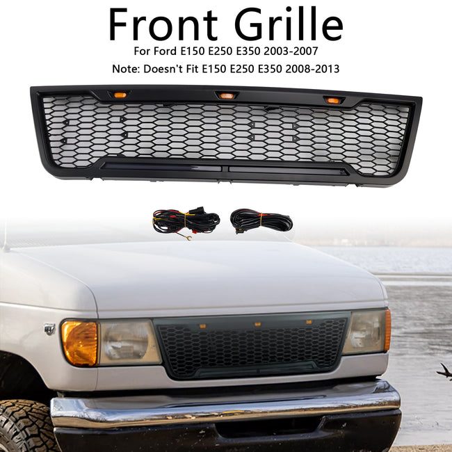 2003-2007 Ford E150 E250 E350 With Led Black Front Bumper Grill Grille