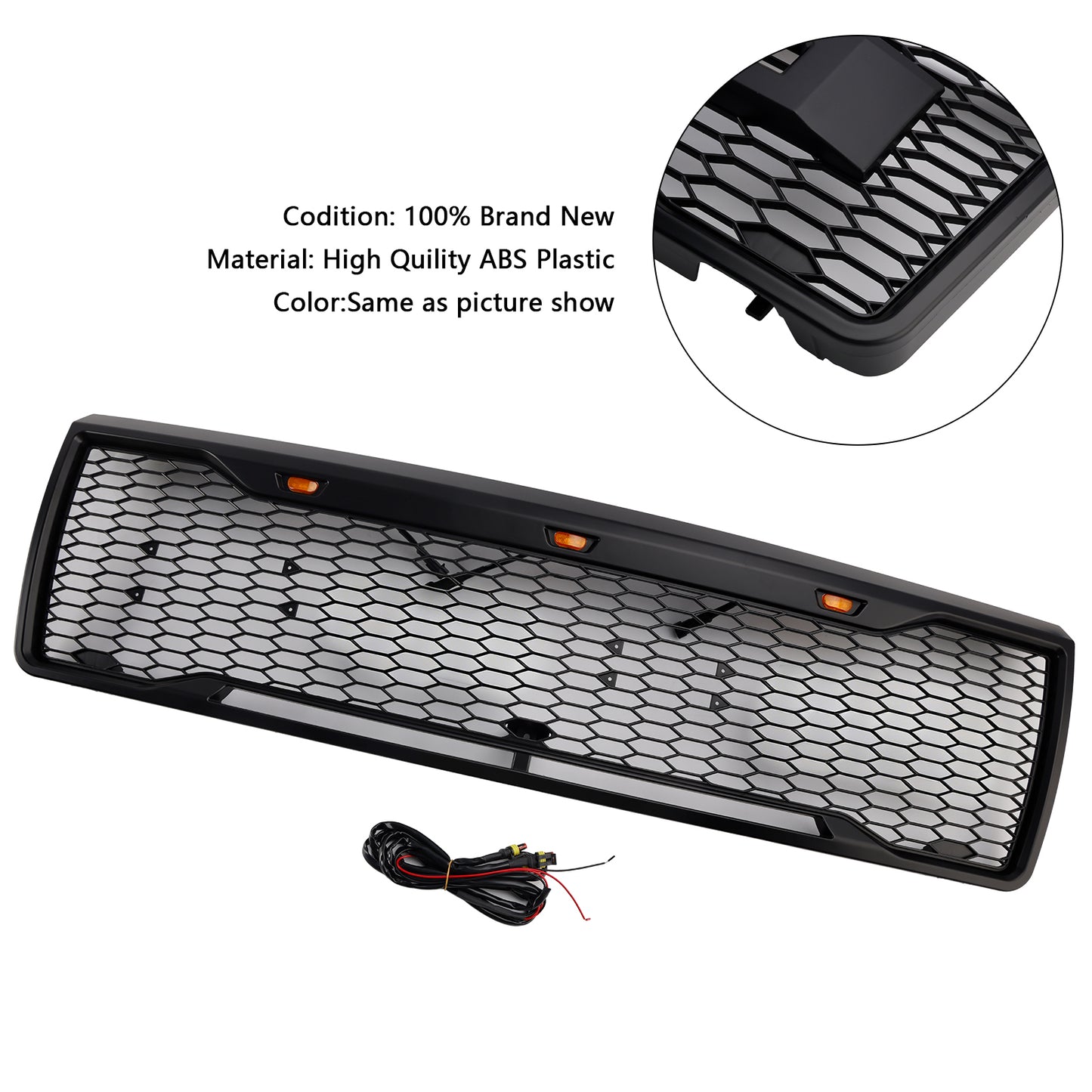 1992-1996 Ford F150 W/ Led Matte Black Front Honeycomb Bumper Grille Grill
