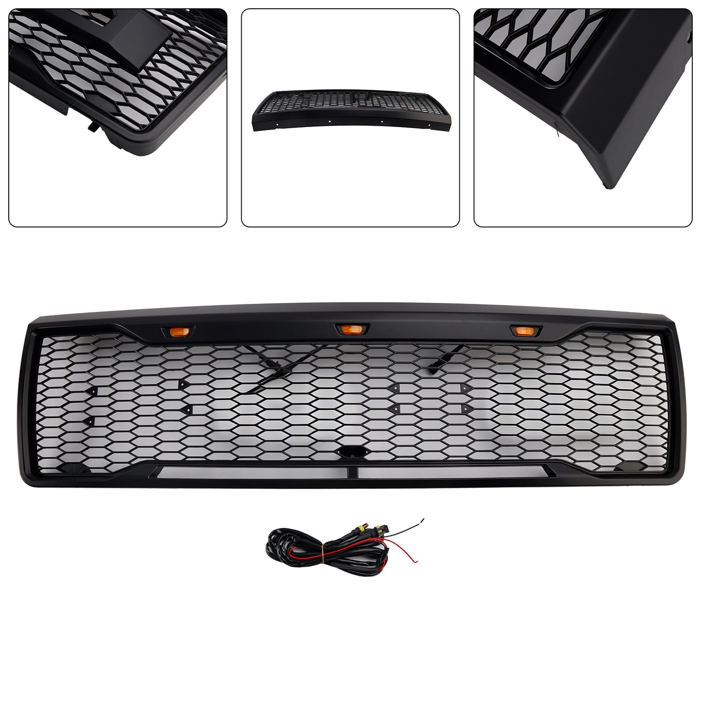 1992-1996 Ford F150 W/ Led Matte Black Front Honeycomb Bumper Grille Grill