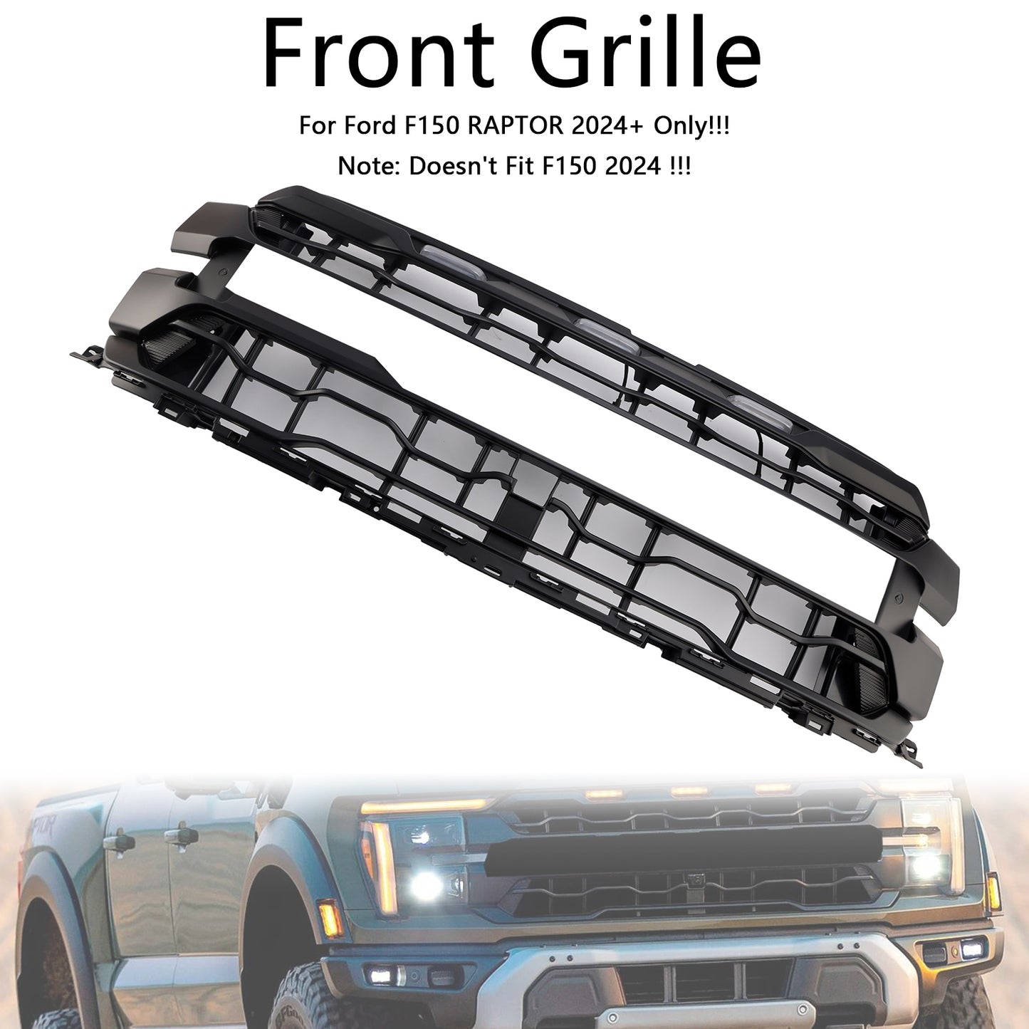 Black Front Bumper Grille Grill Fit Ford F150 RAPTOR 2024+ Only