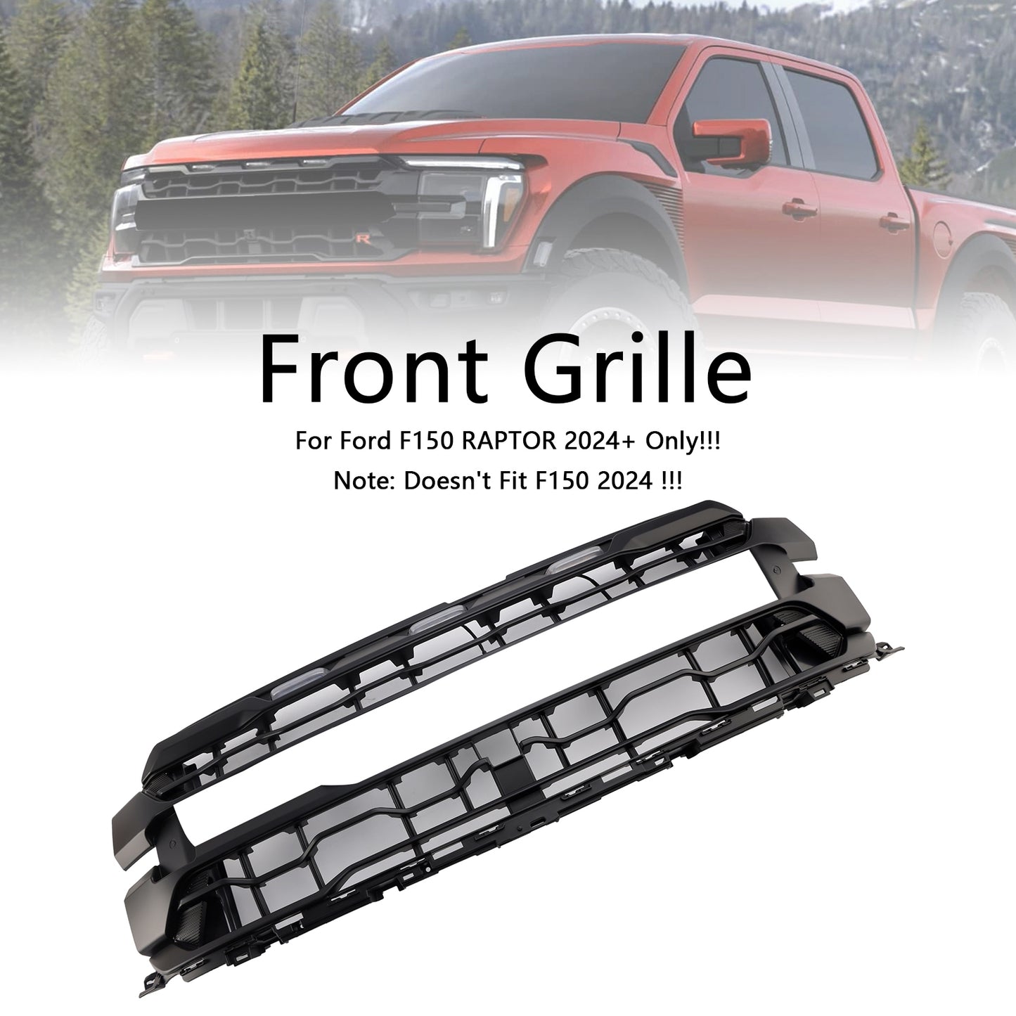 Black Front Bumper Grille Grill Fit Ford F150 RAPTOR 2024+ Only