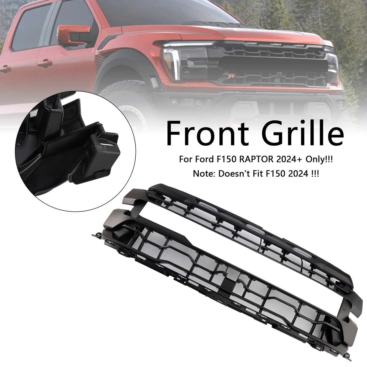 Black Front Bumper Grille Grill Fit Ford F150 RAPTOR 2024+ Only