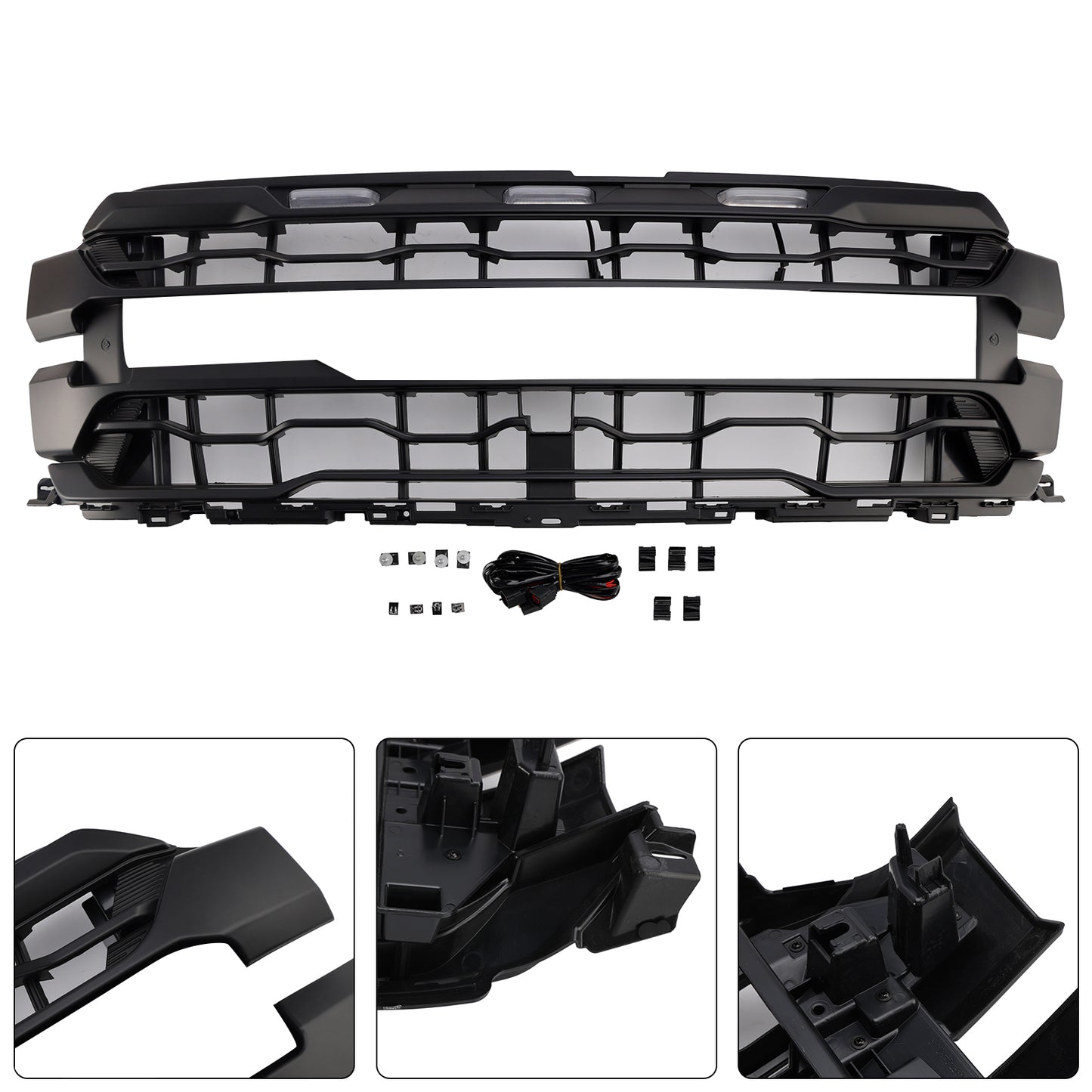 Black Front Bumper Grille Grill Fit Ford F150 RAPTOR 2024+ Only