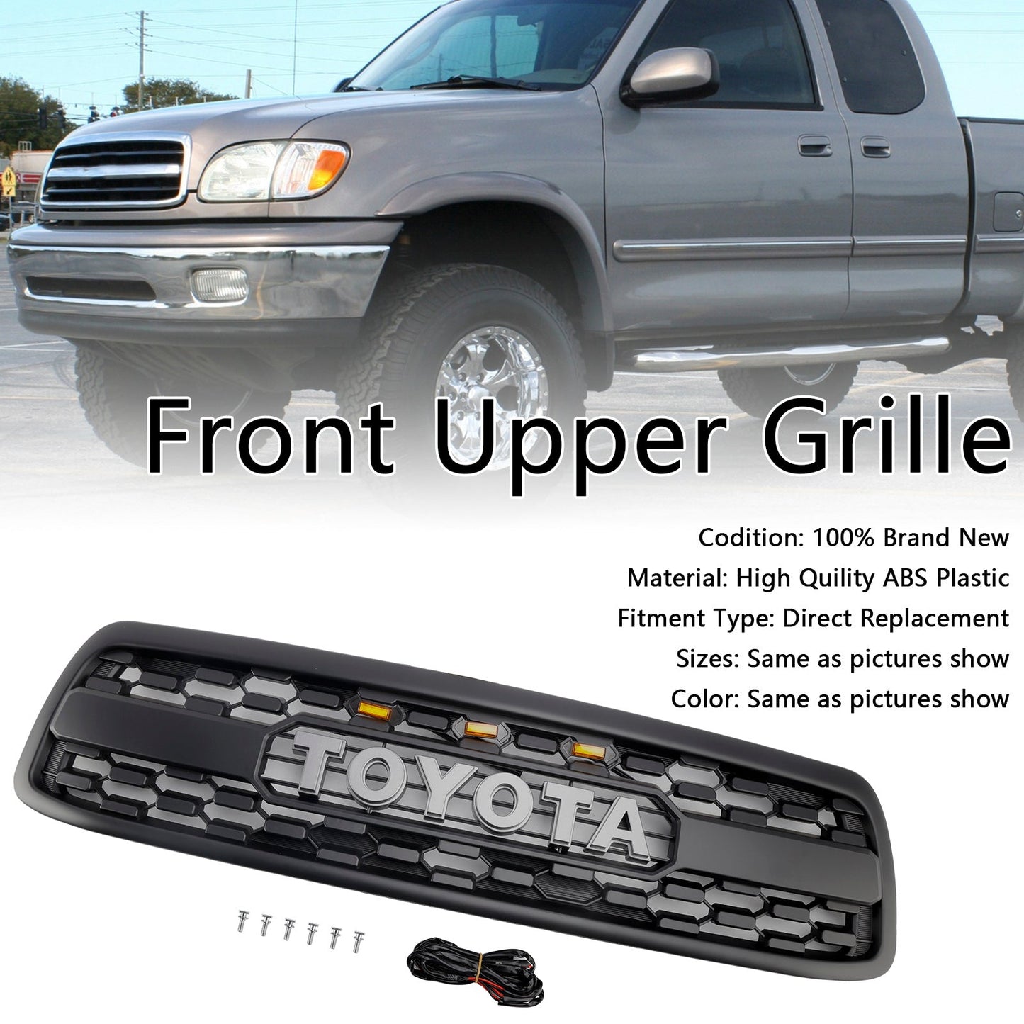 Matte Black Front Bumper Grill Grille Fit Toyota Tundra 2000-2002 W/LED