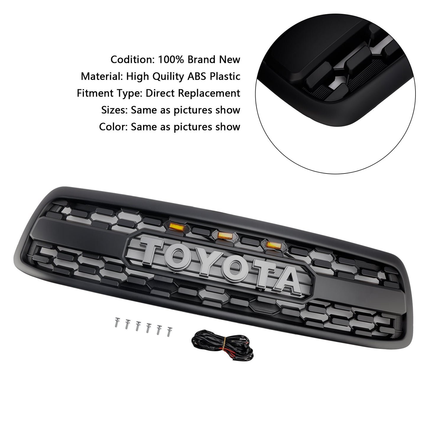 Matte Black Front Bumper Grill Grille Fit Toyota Tundra 2000-2002 W/LED