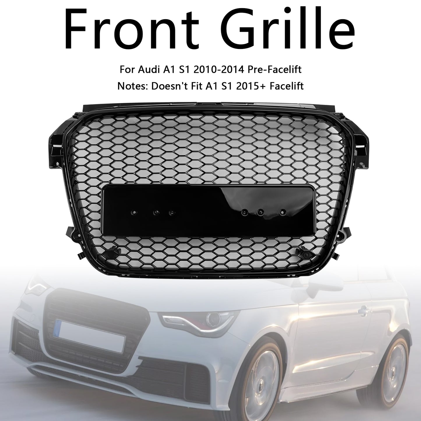 2010-2014 Audi A1 S1 Pre-Facelift Gloss Black Front Honeycomb Bumper Grill Grille