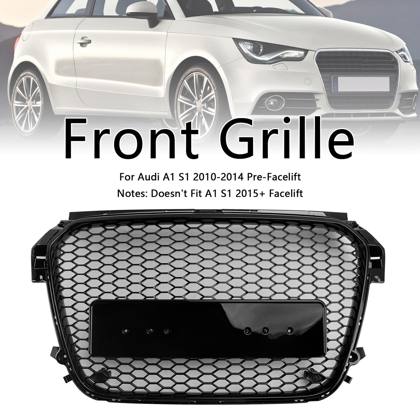 2010-2014 Audi A1 S1 Pre-Facelift Gloss Black Front Honeycomb Bumper Grill Grille