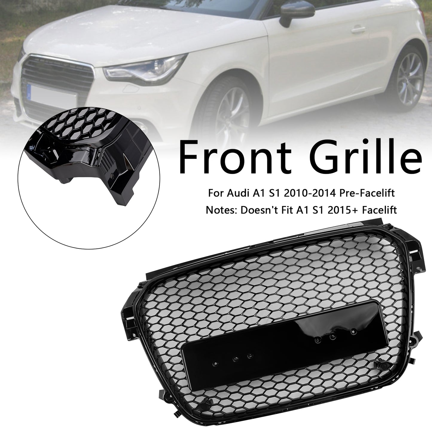 2010-2014 Audi A1 S1 Pre-Facelift Gloss Black Front Honeycomb Bumper Grill Grille