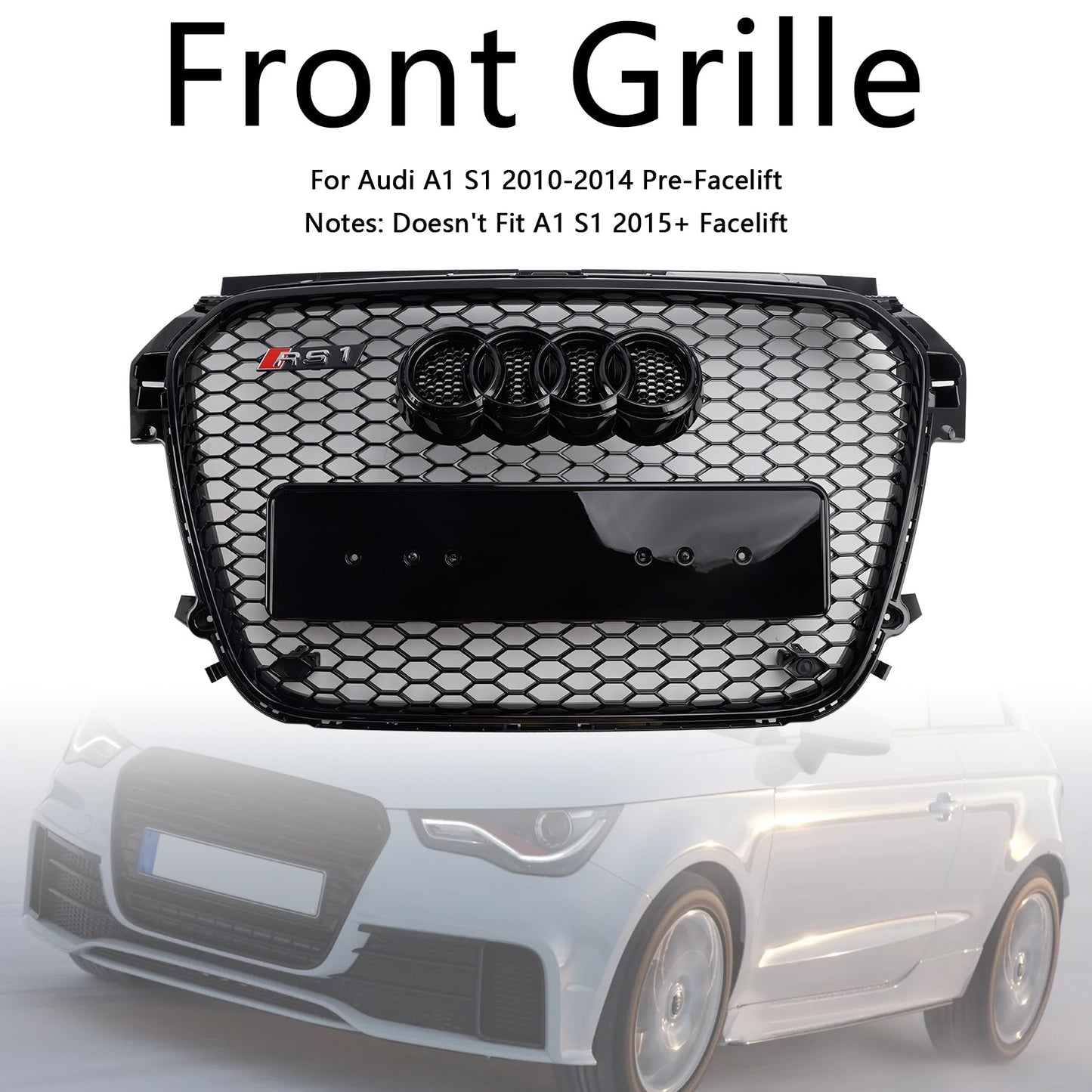 2010-2014 Audi A1 S1 Pre-Facelift Gloss Black Front Honeycomb Bumper Grill Grille