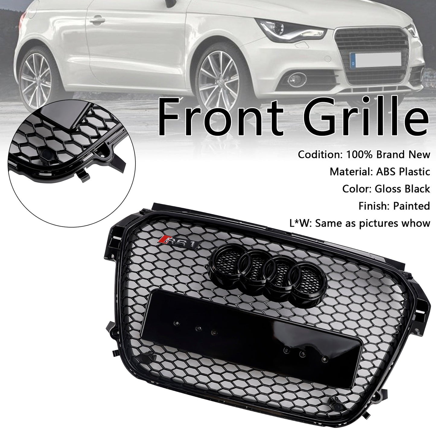 2010-2014 Audi A1 S1 Pre-Facelift Gloss Black Front Honeycomb Bumper Grill Grille