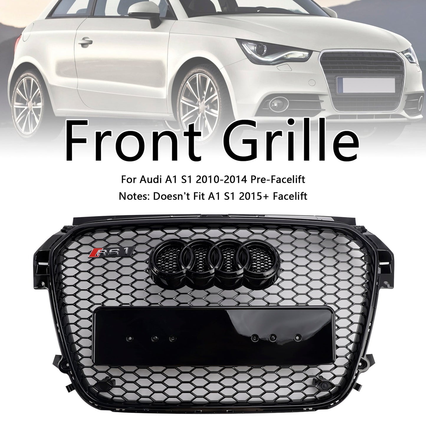 2010 2011 2012 2013 2014 Audi A1 S1 Pre-Facelift Gloss Black Front Honeycomb Bumper Grill Grille