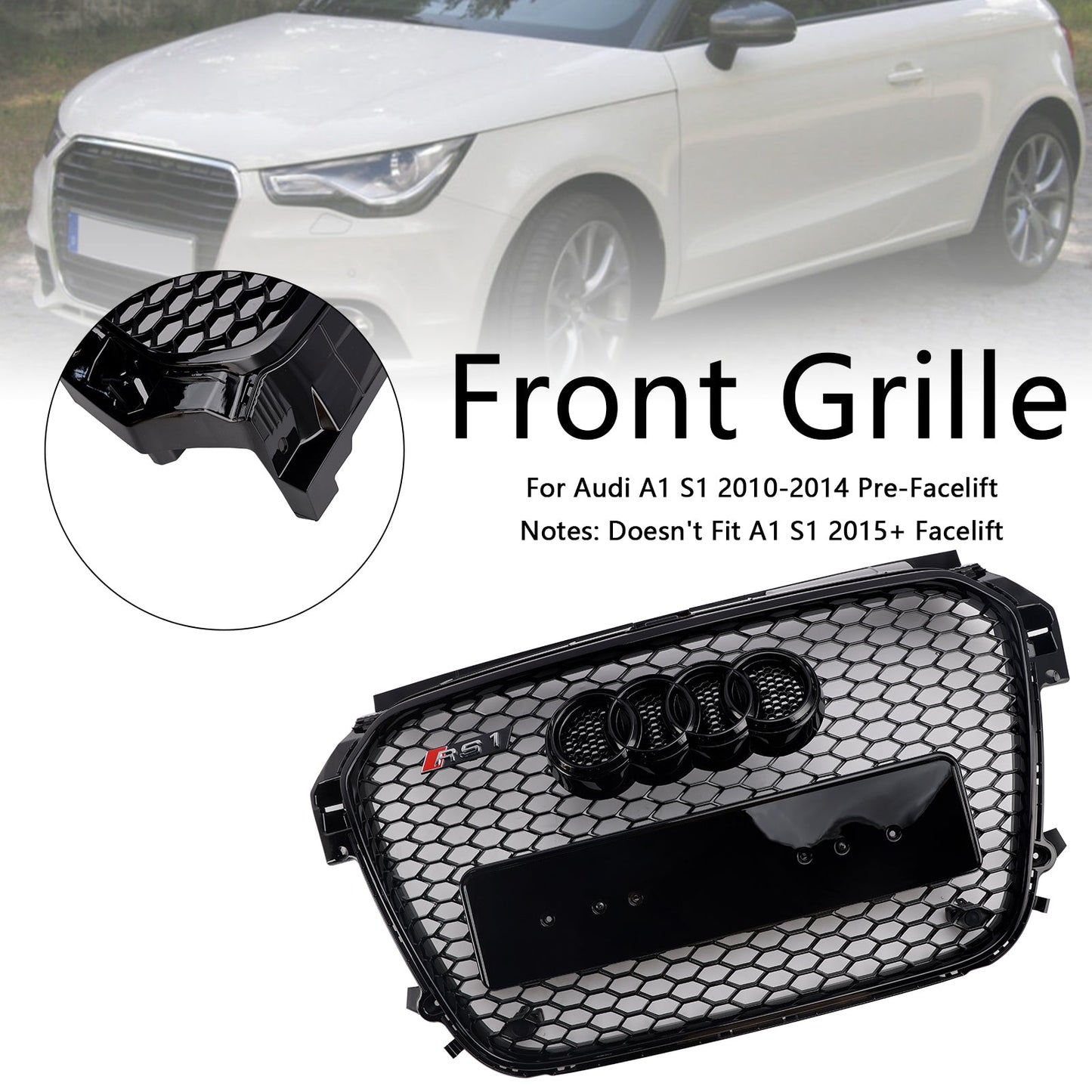 2010 2011 2012 2013 2014 Audi A1 S1 Pre-Facelift Gloss Black Front Honeycomb Bumper Grill Grille