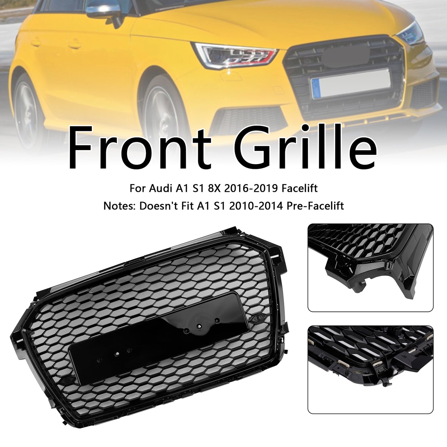 2016-2019 Audi A1 S1 8X Facelift RS Style Honeycomb Bumper Grille Black