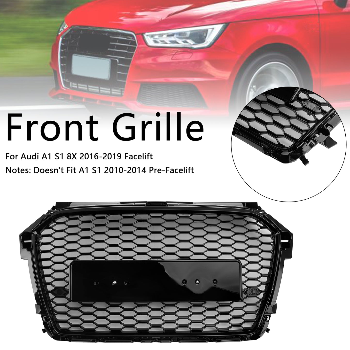 2016-2019 Audi A1 S1 8X Facelift RS Style Honeycomb Bumper Grille Black
