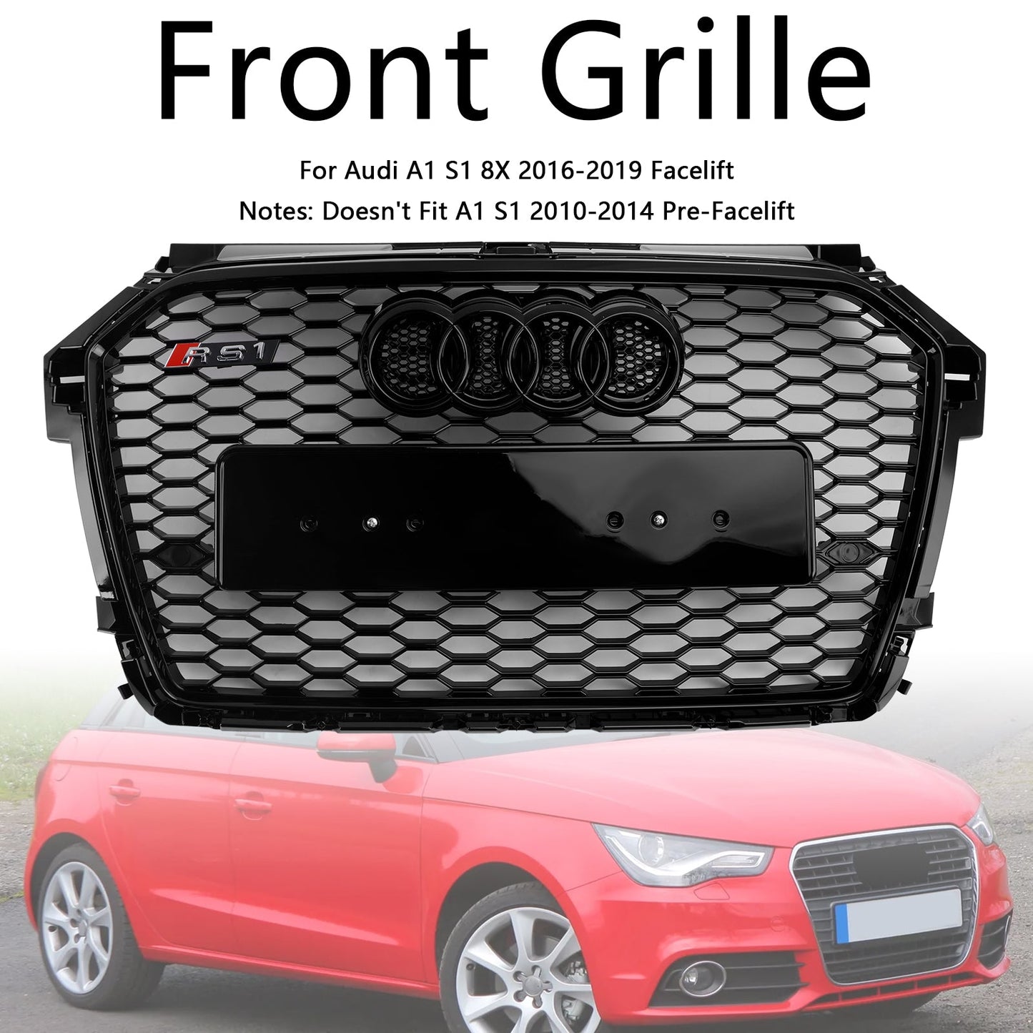 2016-2019 Audi A1 S1 8X Facelift RS Style Honeycomb Bumper Grille Black