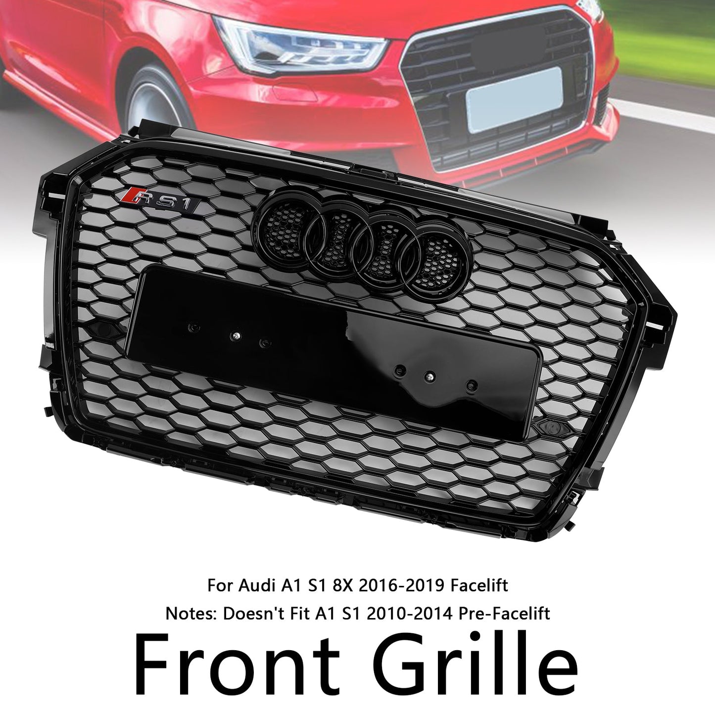2016-2019 Audi A1 S1 8X Facelift RS Style Honeycomb Bumper Grille Black