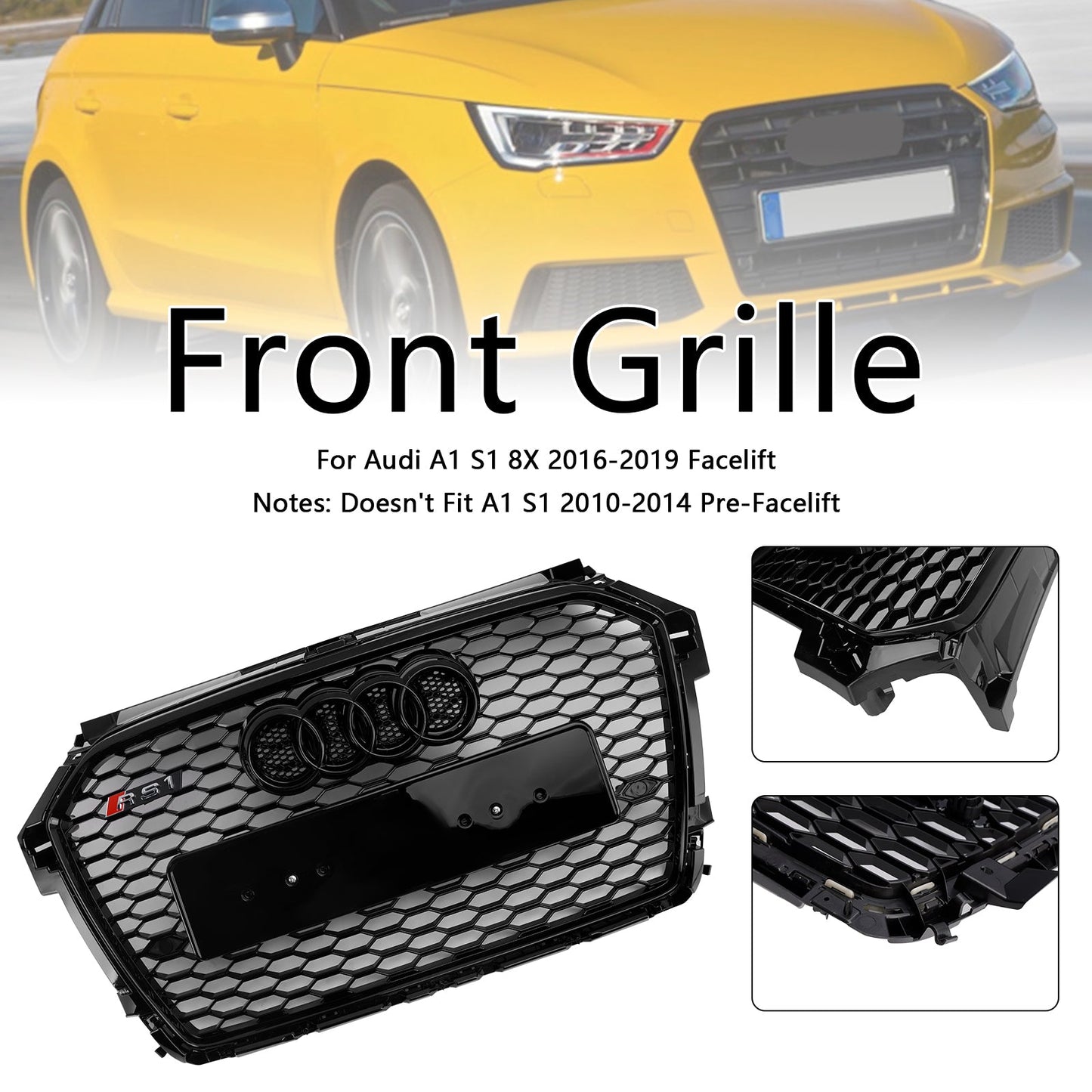 2016-2019 Audi A1 S1 8X Facelift RS Style Honeycomb Bumper Grille Black