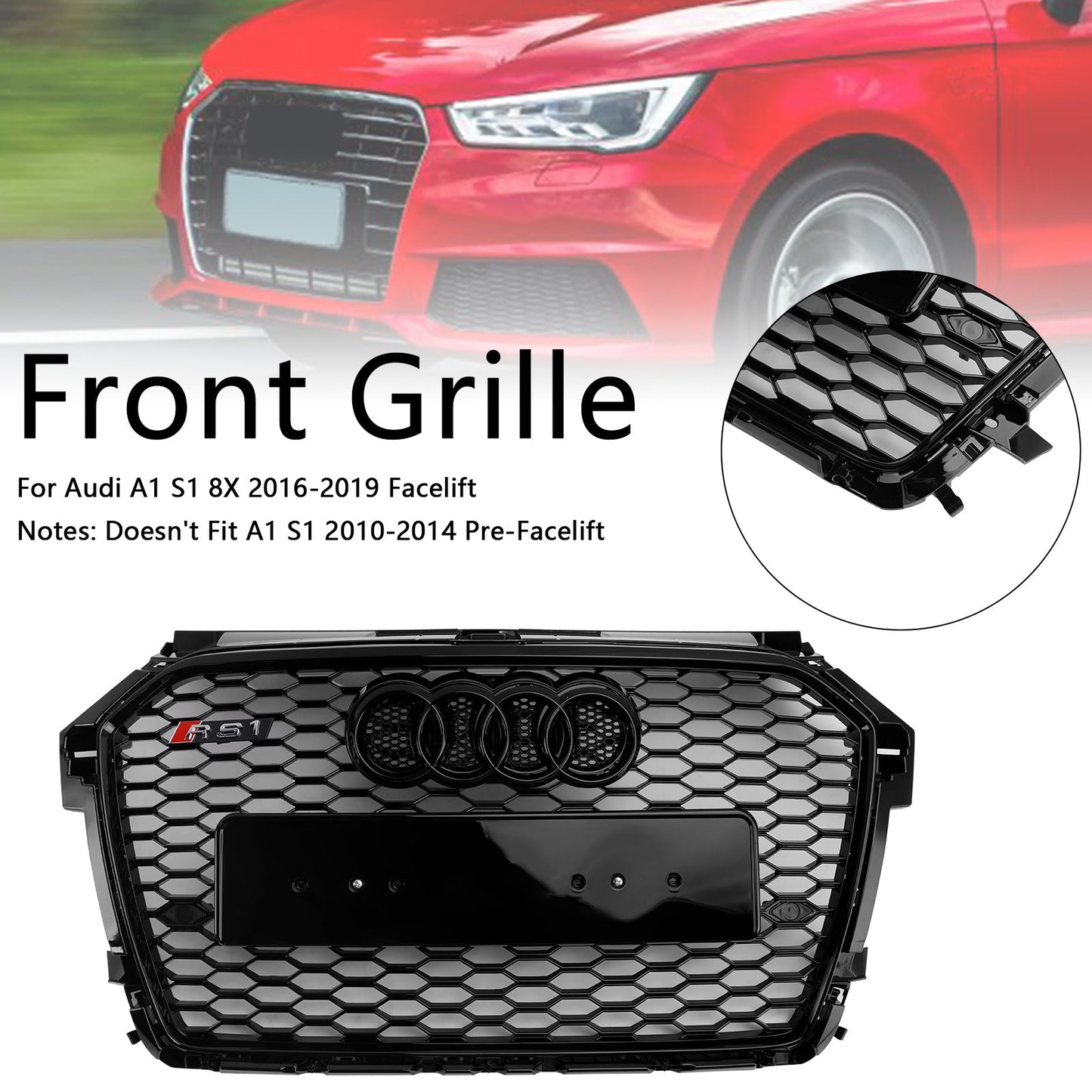 2016-2019 Audi A1 S1 8X Facelift RS Style Honeycomb Bumper Grille Black
