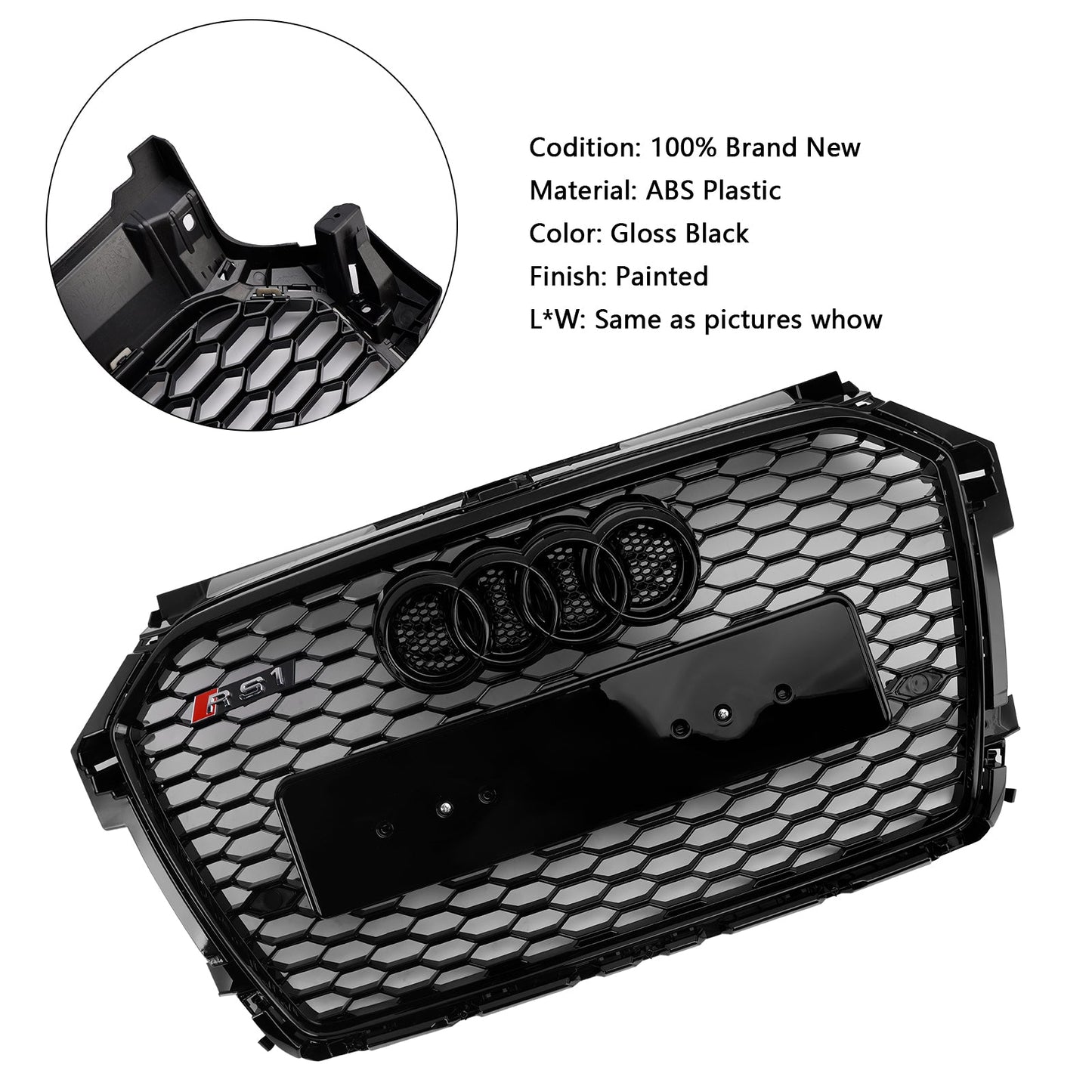 2016-2019 Audi A1 S1 8X Facelift RS Style Honeycomb Bumper Grille Black
