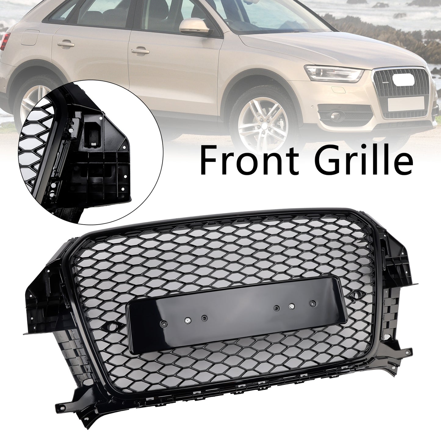 2011-2015 Audi Q3 RSQ3 Style Gloss Black Front Honeycomb Mesh Grille