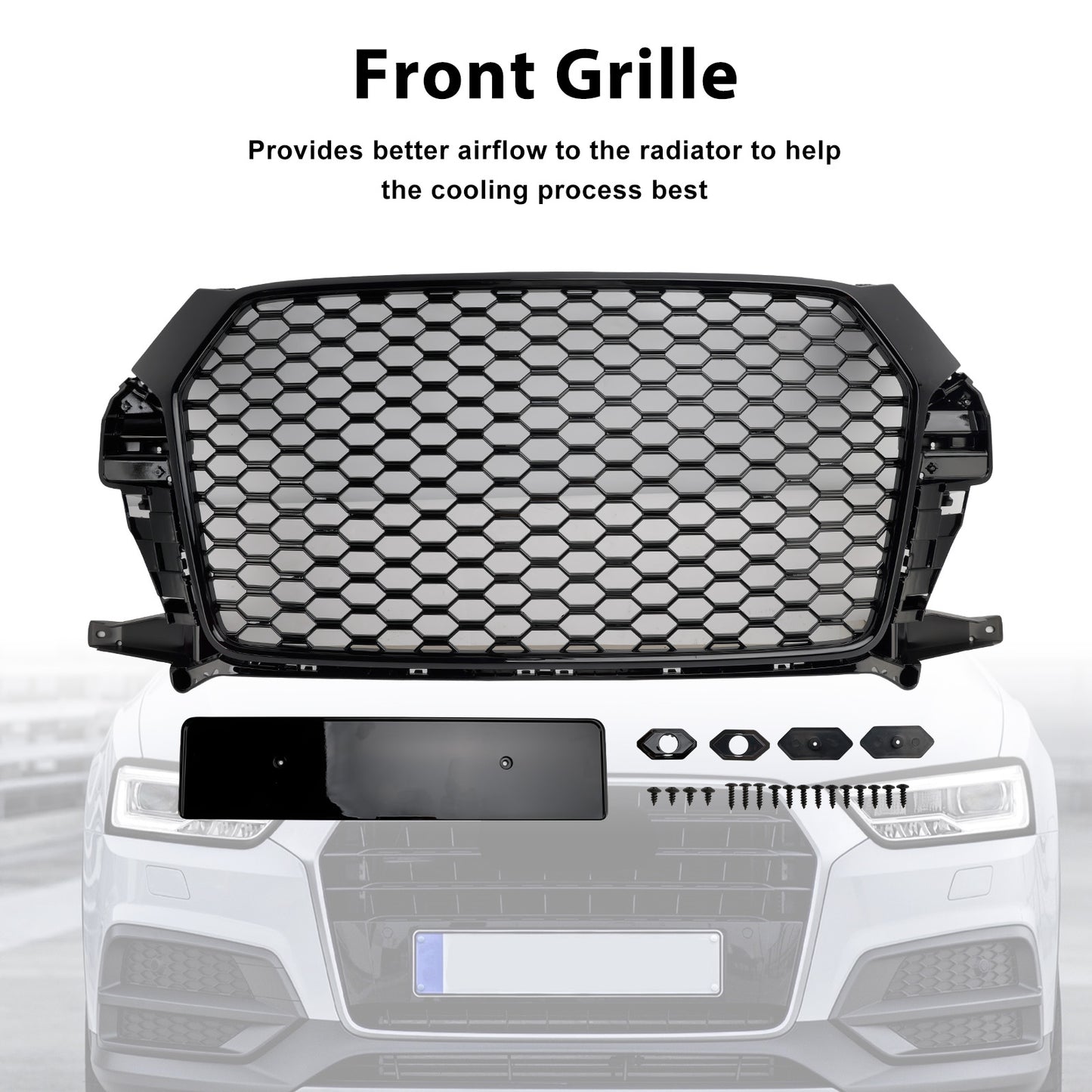 2016-2018 Audi Q3 Front Honeycomb Grill Grille Gloss Black 8U0853653M